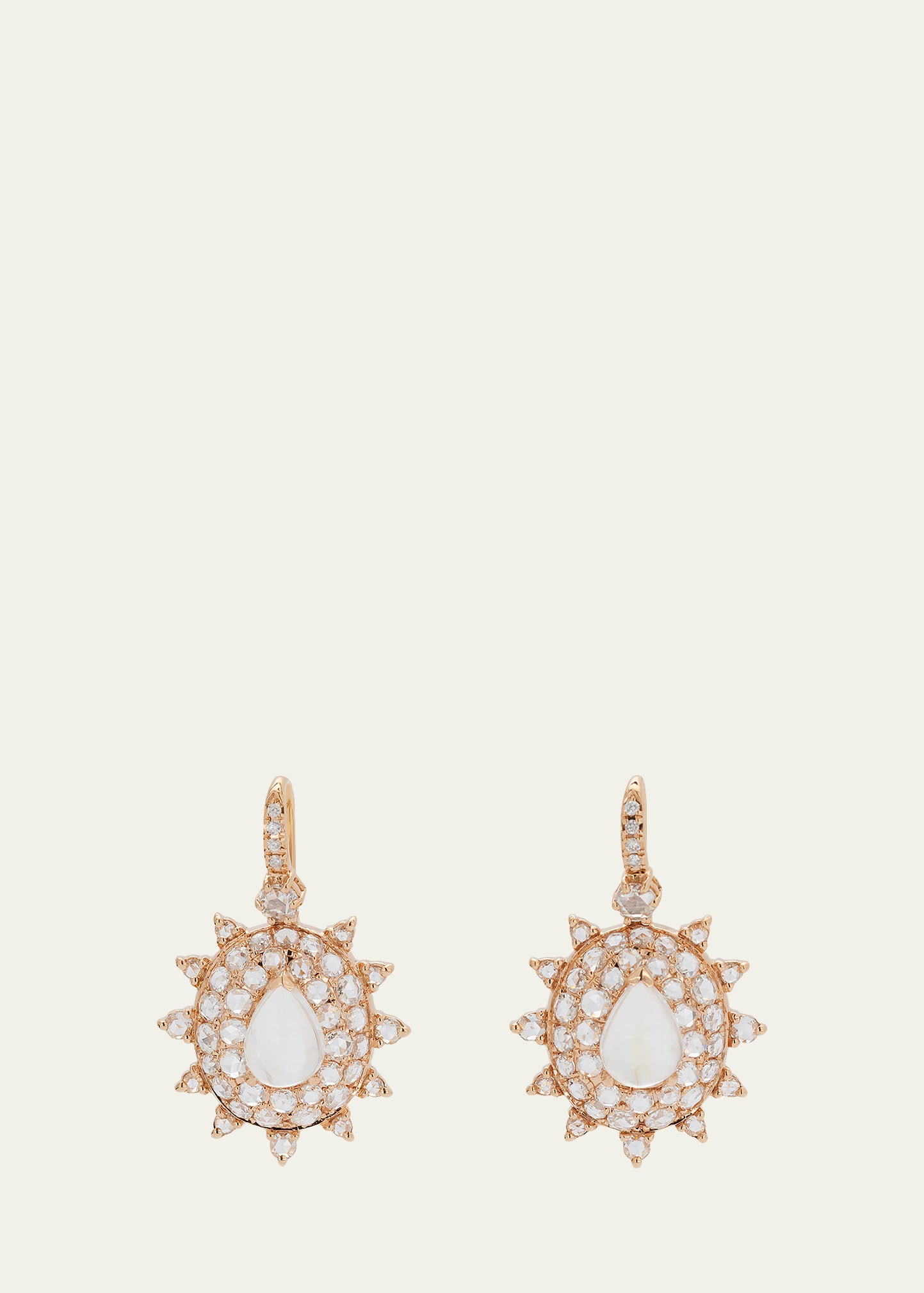Pink Gold Drop Earrings With Diamonds and Moonstone