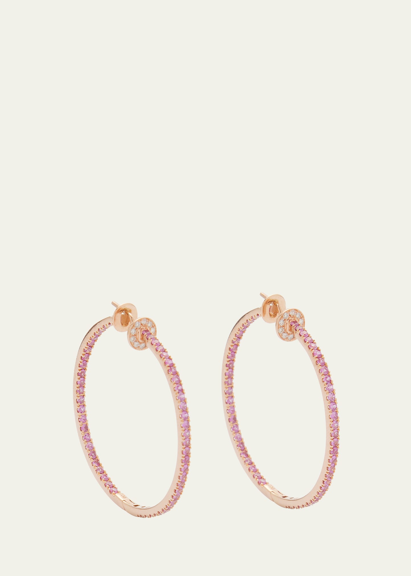 Pink Gold Hoop Earrings With Diamonds and Pink Sapphire