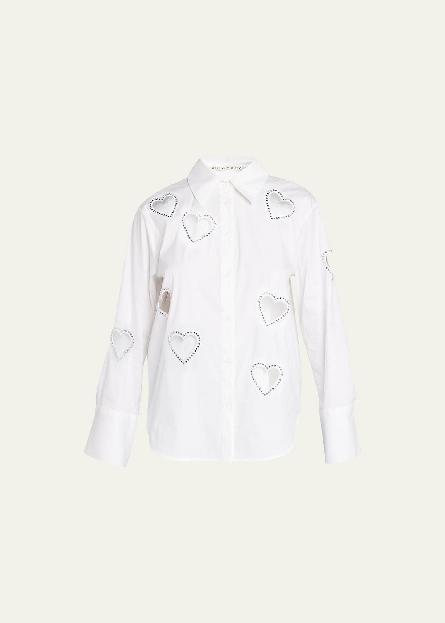 Finely Embellished Button-Front Heart Cutout Shirt