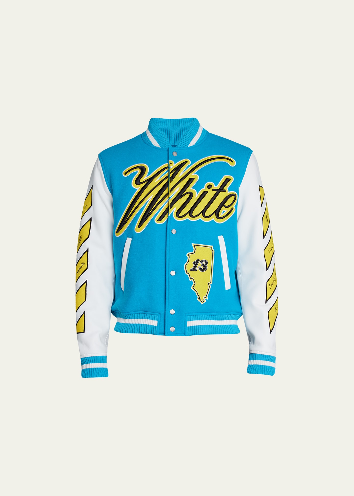 View fullscreen Off-White c/o Virgil Abloh Men's Blue Logo Varsity Jacket -  Men's Jackets - Online Leather Jackets, gloves, Shoes - USA Online Shop