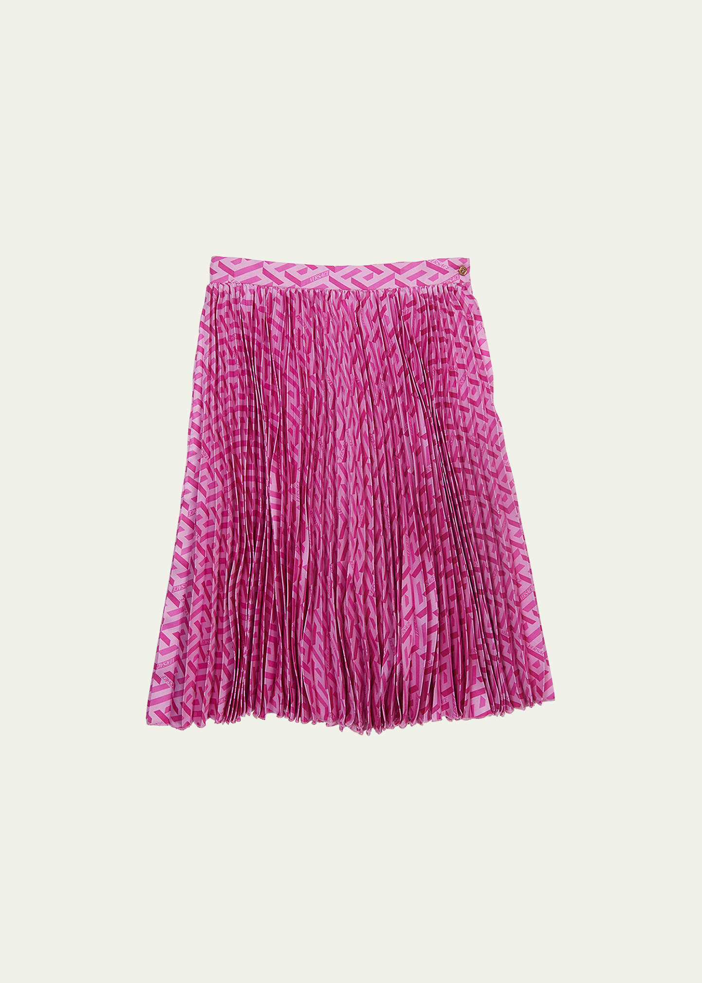 Girl's Greca-Print Pleated Skirt, Size 4-6