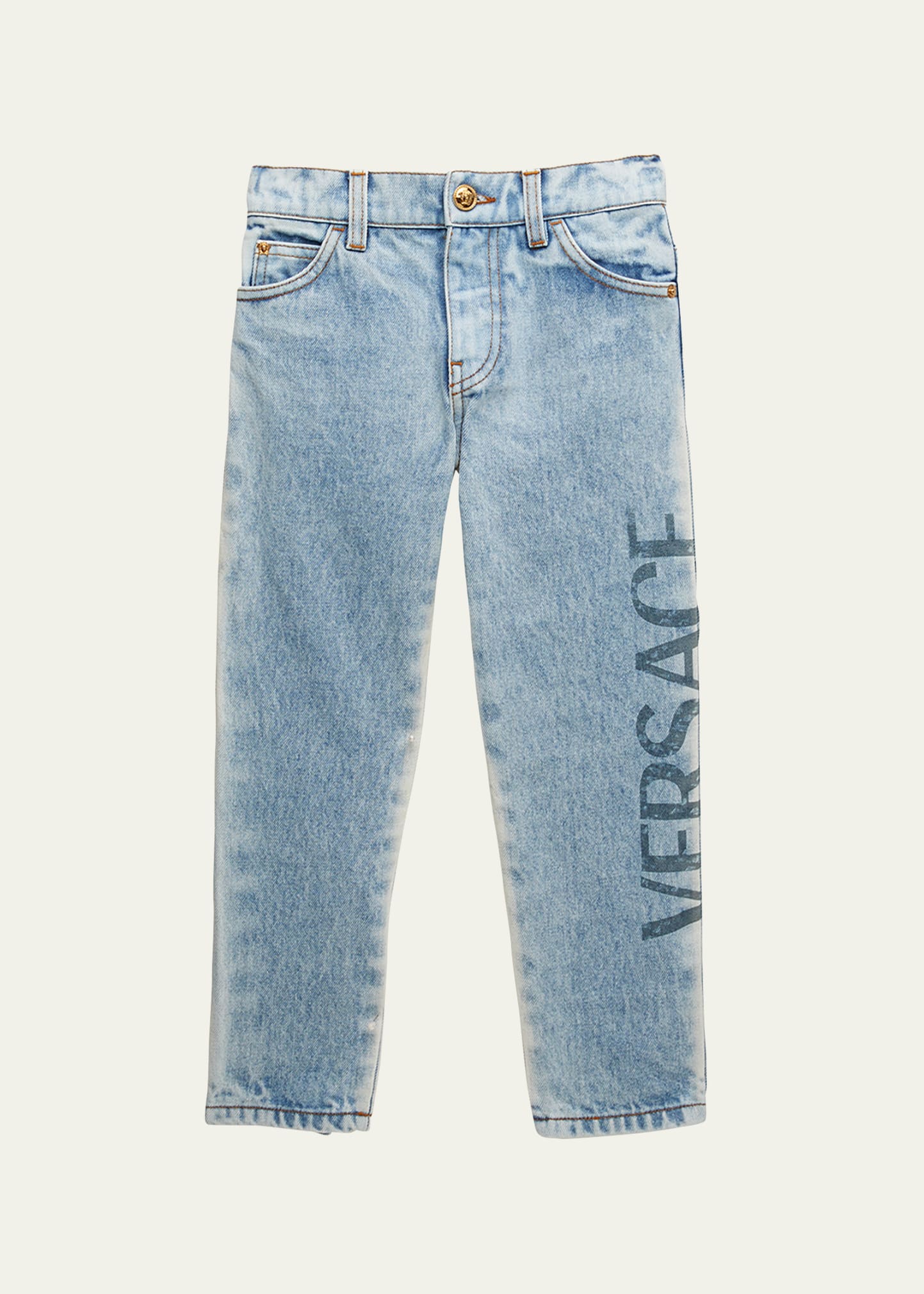 Versace Kids' Logo-print Jeans In Medium Bluegold