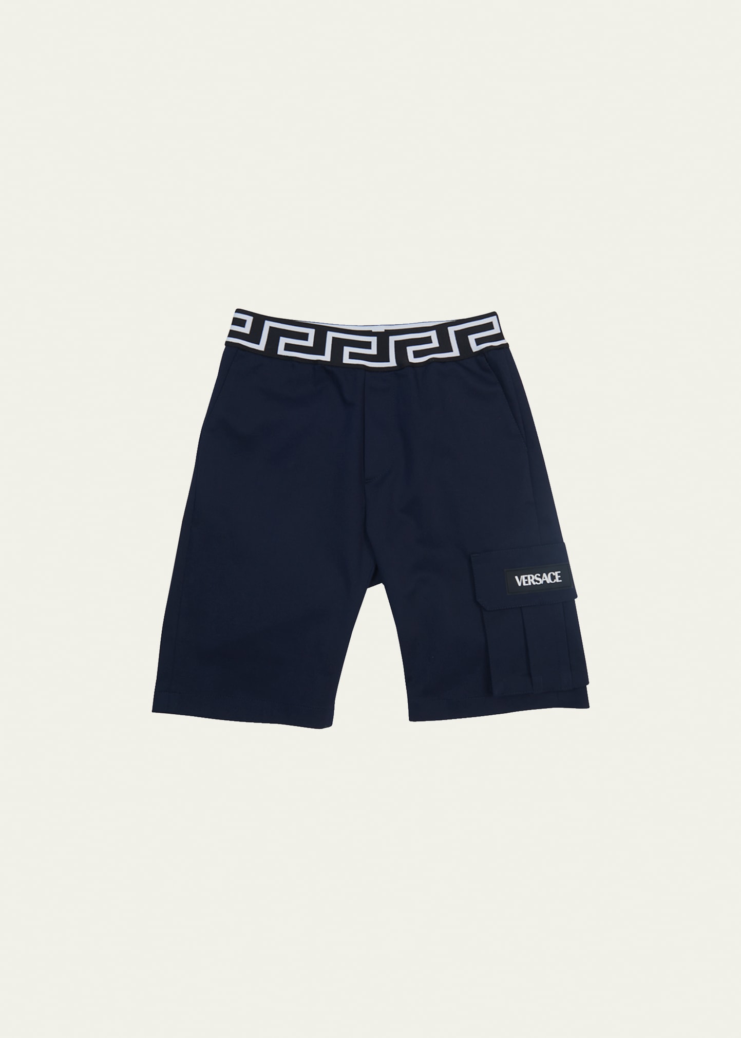 Versace Kids Greca-waistband gabardine shorts - Blue