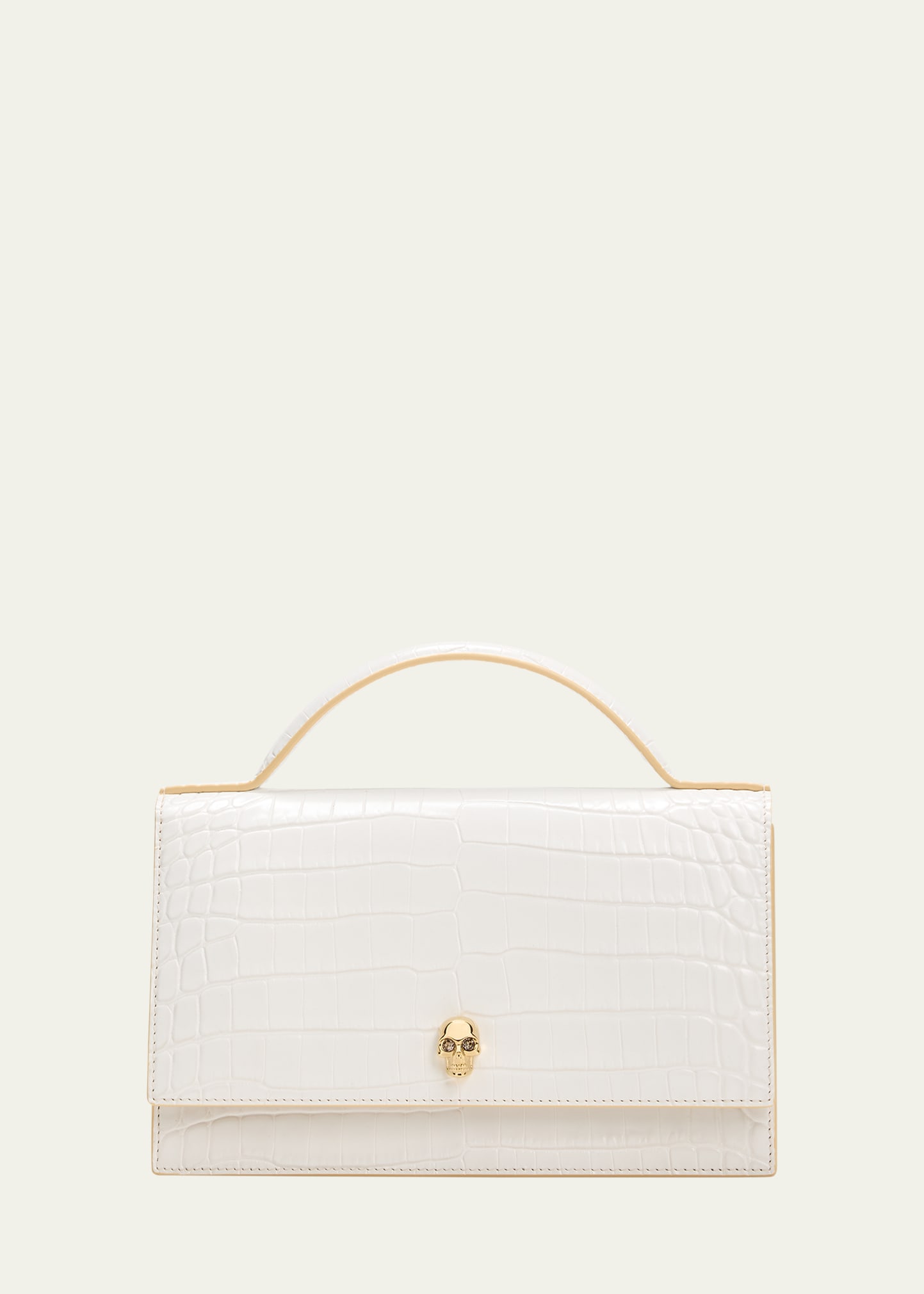 Alexander Mcqueen Medium Skull Croc Embossed Leather Crossbody Bag In Deep Ivory