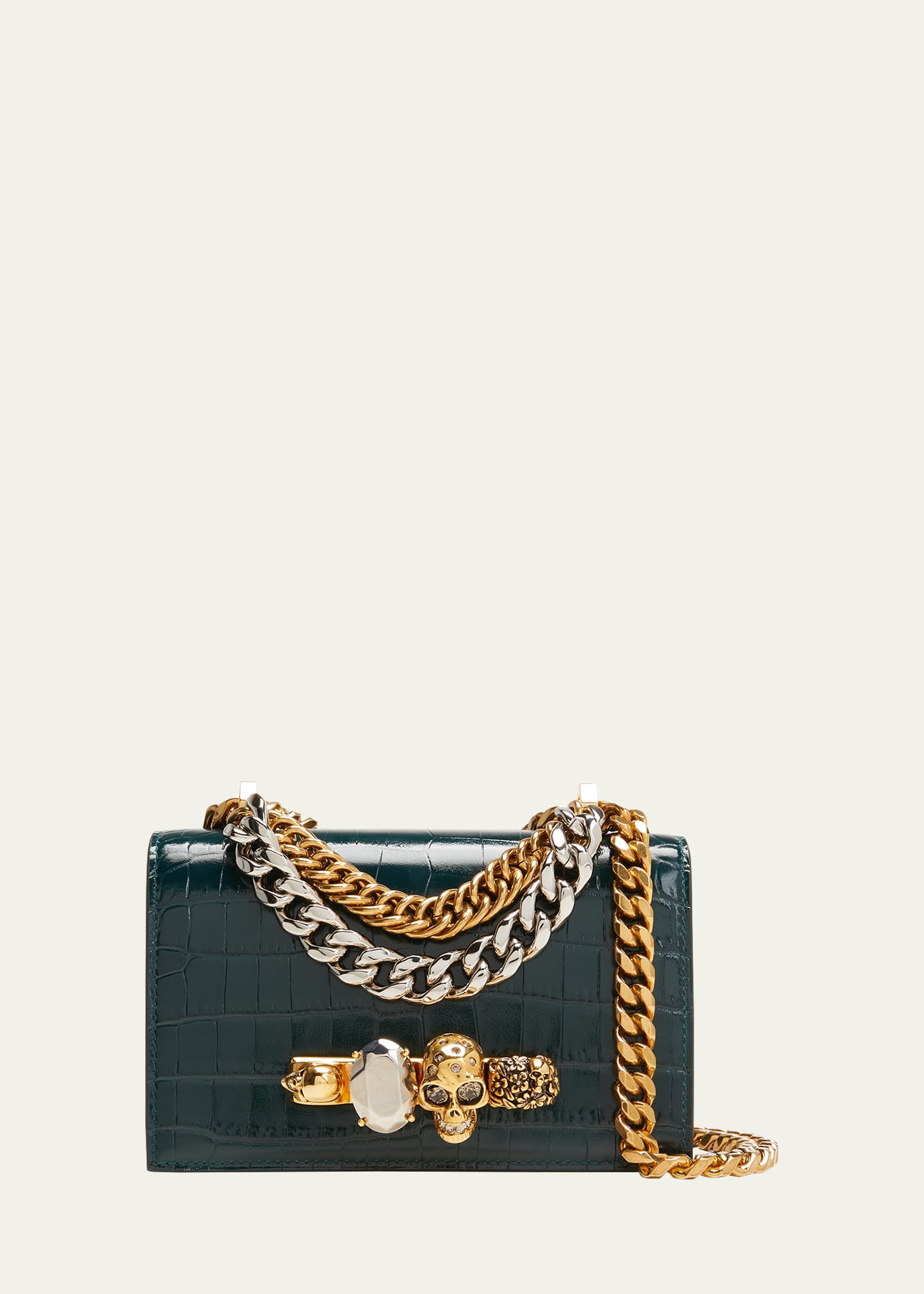 Alexander McQueen Mini Skull Jewel Croc-Embossed Crossbody