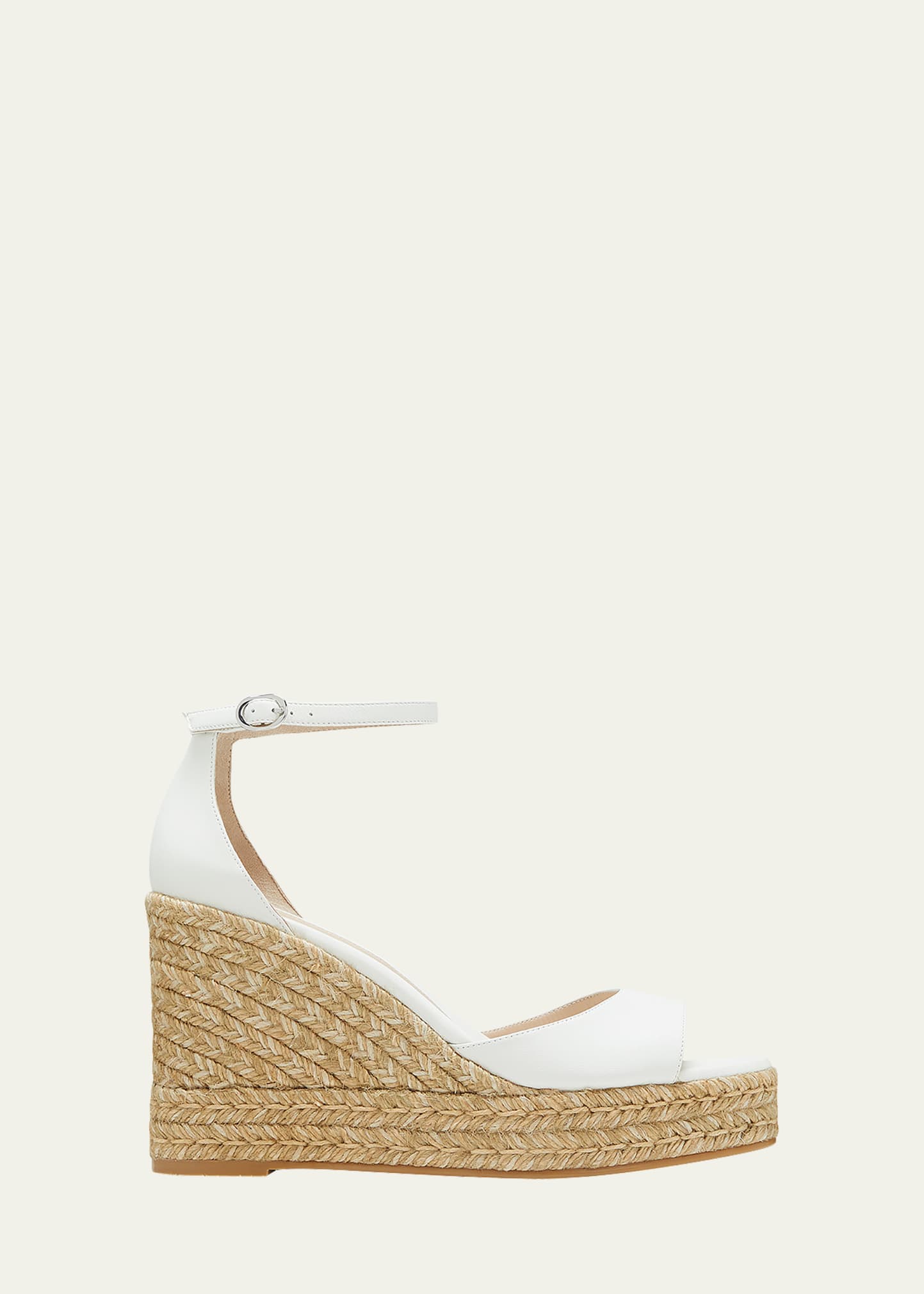 Stuart Weitzman Nudistcurve Ankle-strap Wedge Espadrille Sandals In White