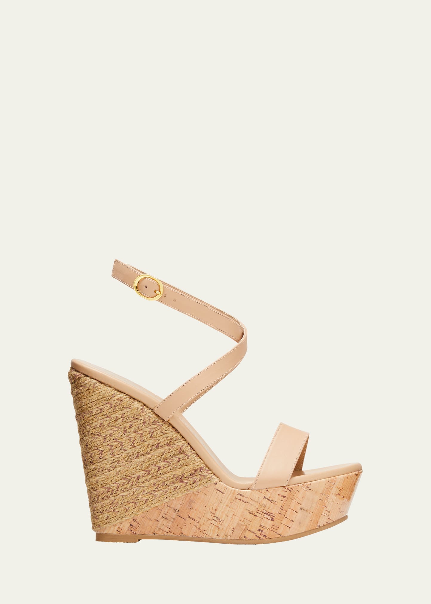 Stuart Weitzman Leather Wedge Espadrille Platform Sandals In Adobenatural