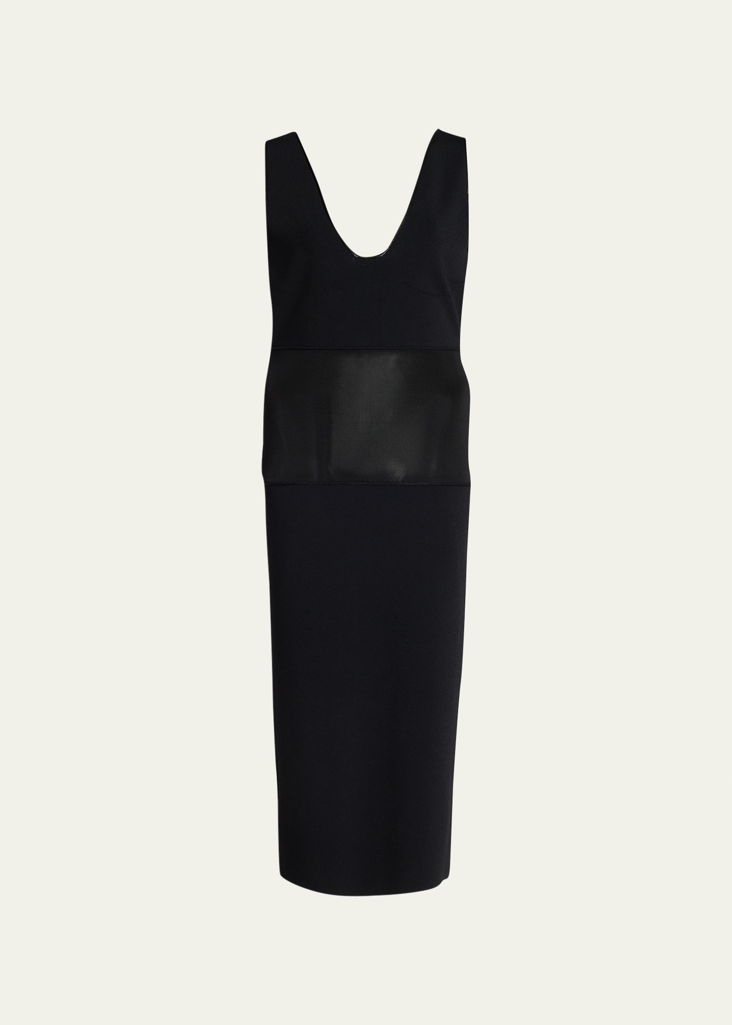 Sheer Waist Body-Con Midi Dress