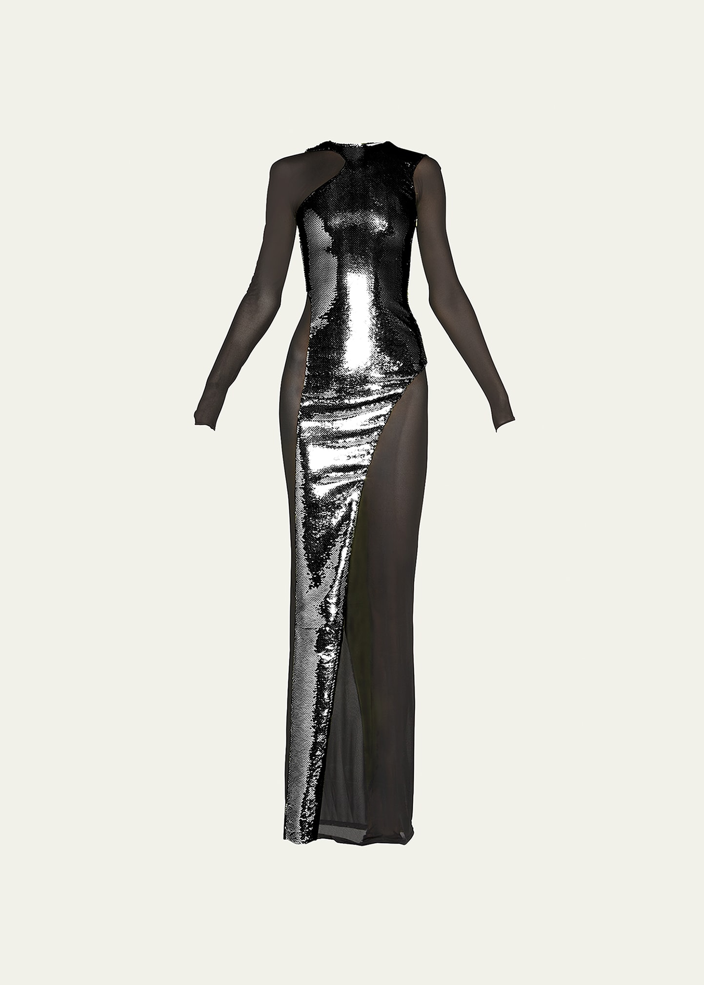 Mesh Evening Dress w/ Liquid Sequins