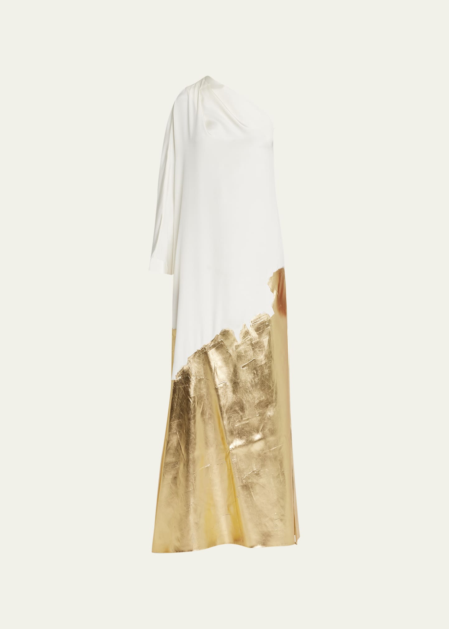 One Shoulder Caftan Gown w/ Gold Dip Hem