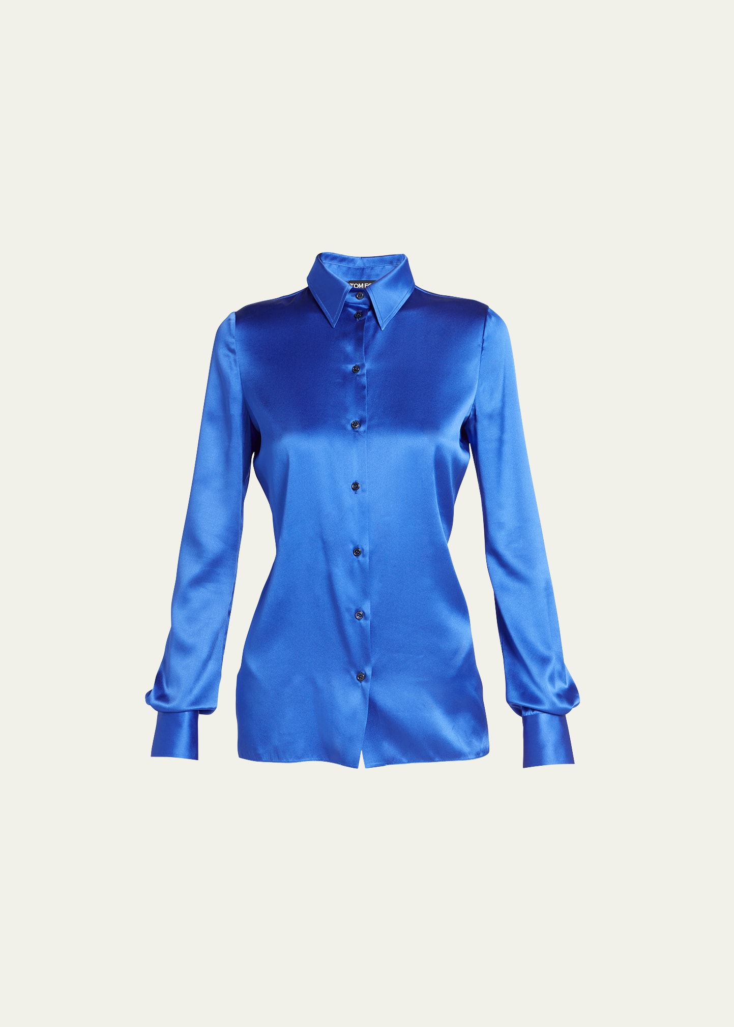 Tom Ford Classic Satin Button-down Blouse In Cobalt Blu