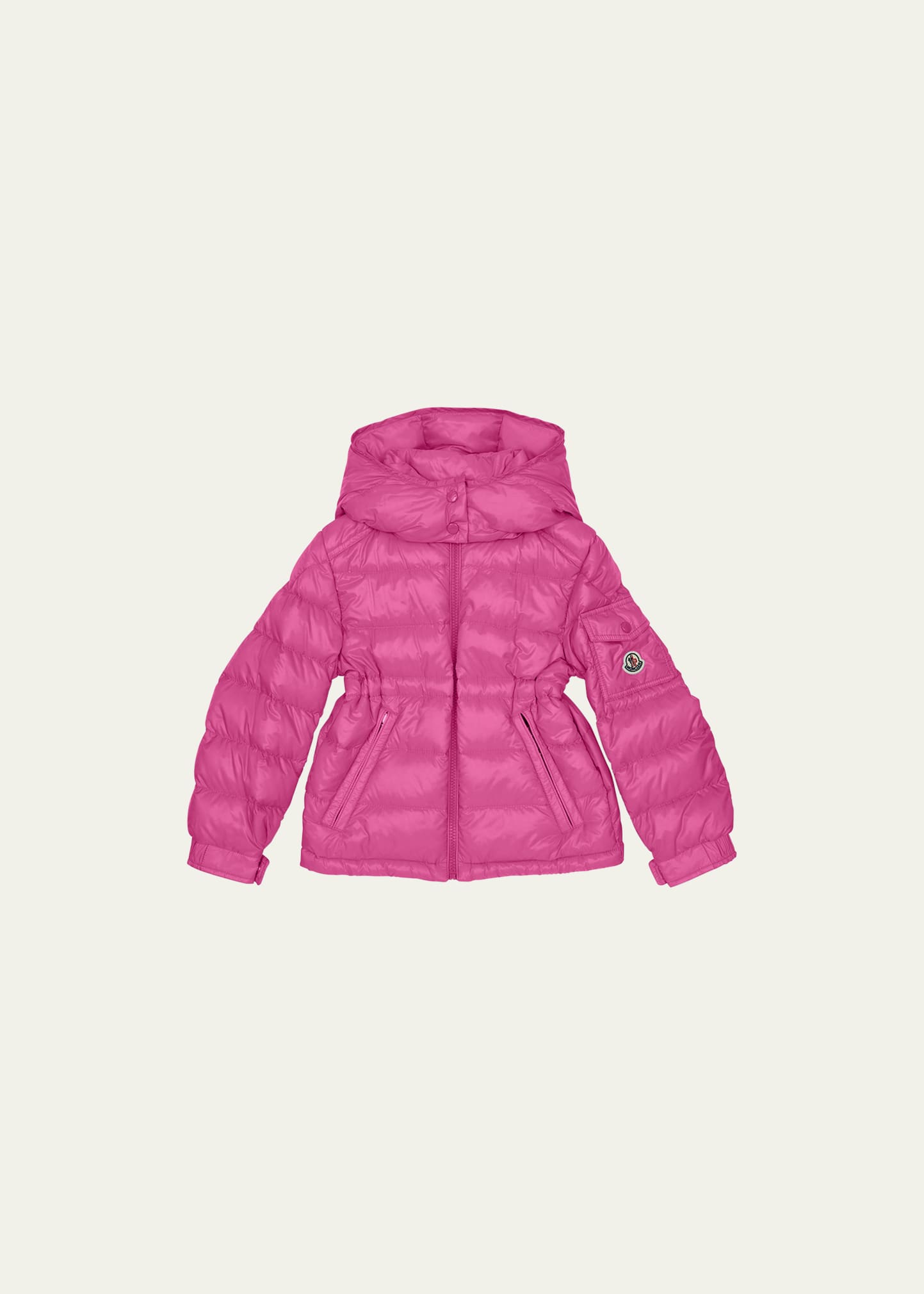 Moncler Kids' Girl's Dalles Long Season Boudin-quilt Down Jacket In Pink