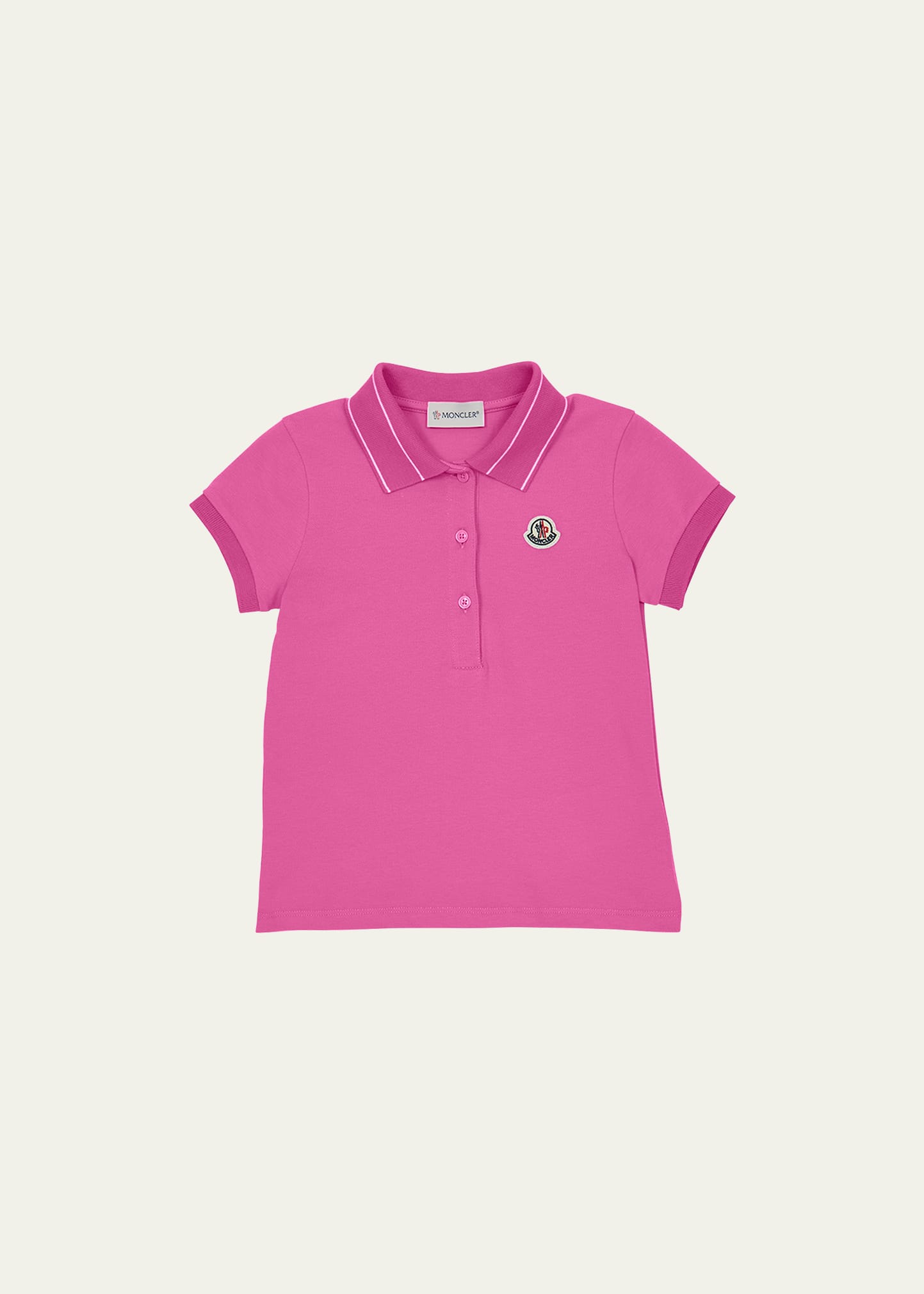 Shop Moncler Girl's Polo Shirt W/ Logo Patch In Pink