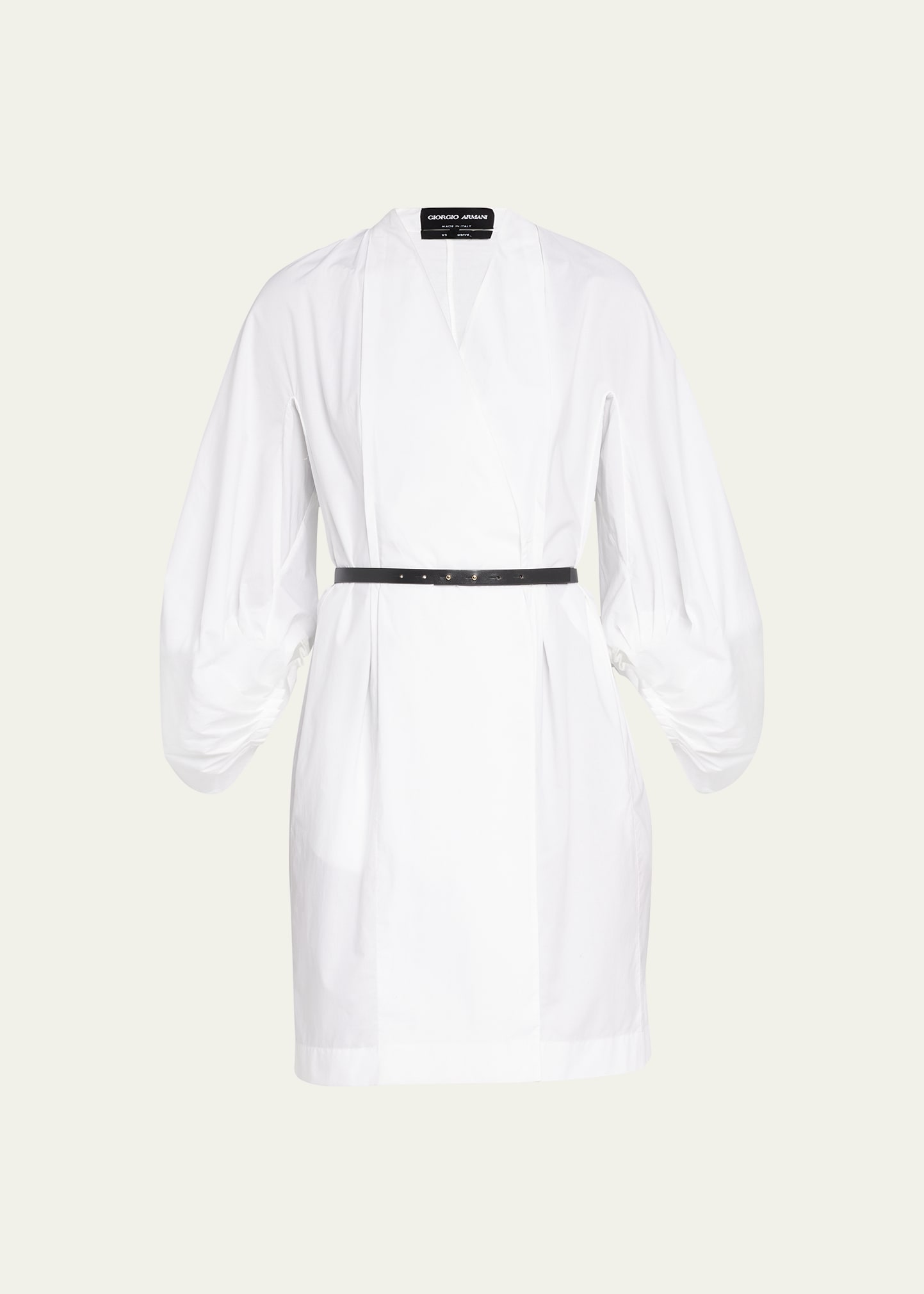 Giorgio Armani Belted Cotton Poplin Wrap Dress In Solid White | ModeSens