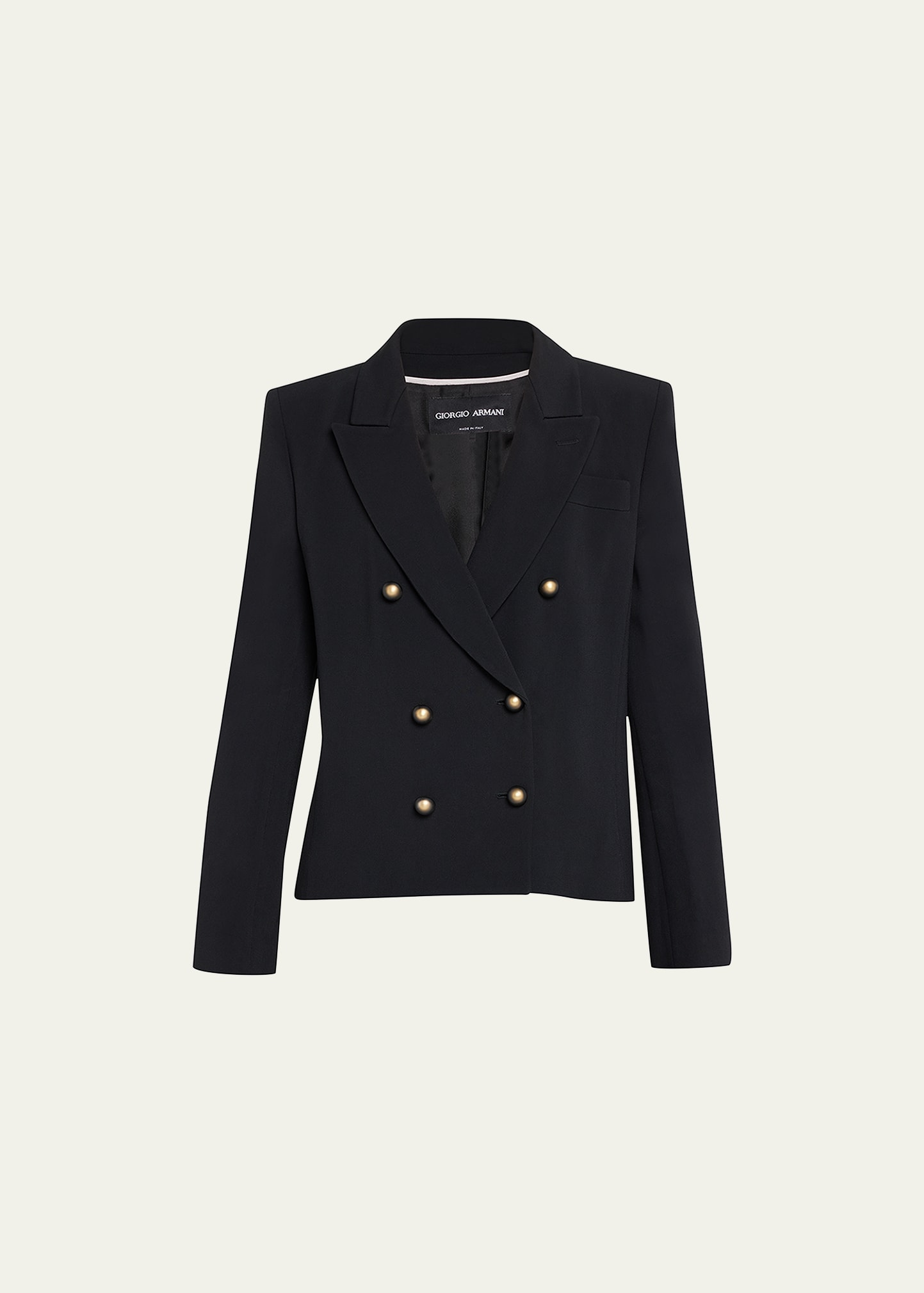 Giorgio Armani Cady Cropped Jacket W/ Button Detail In Solid Black