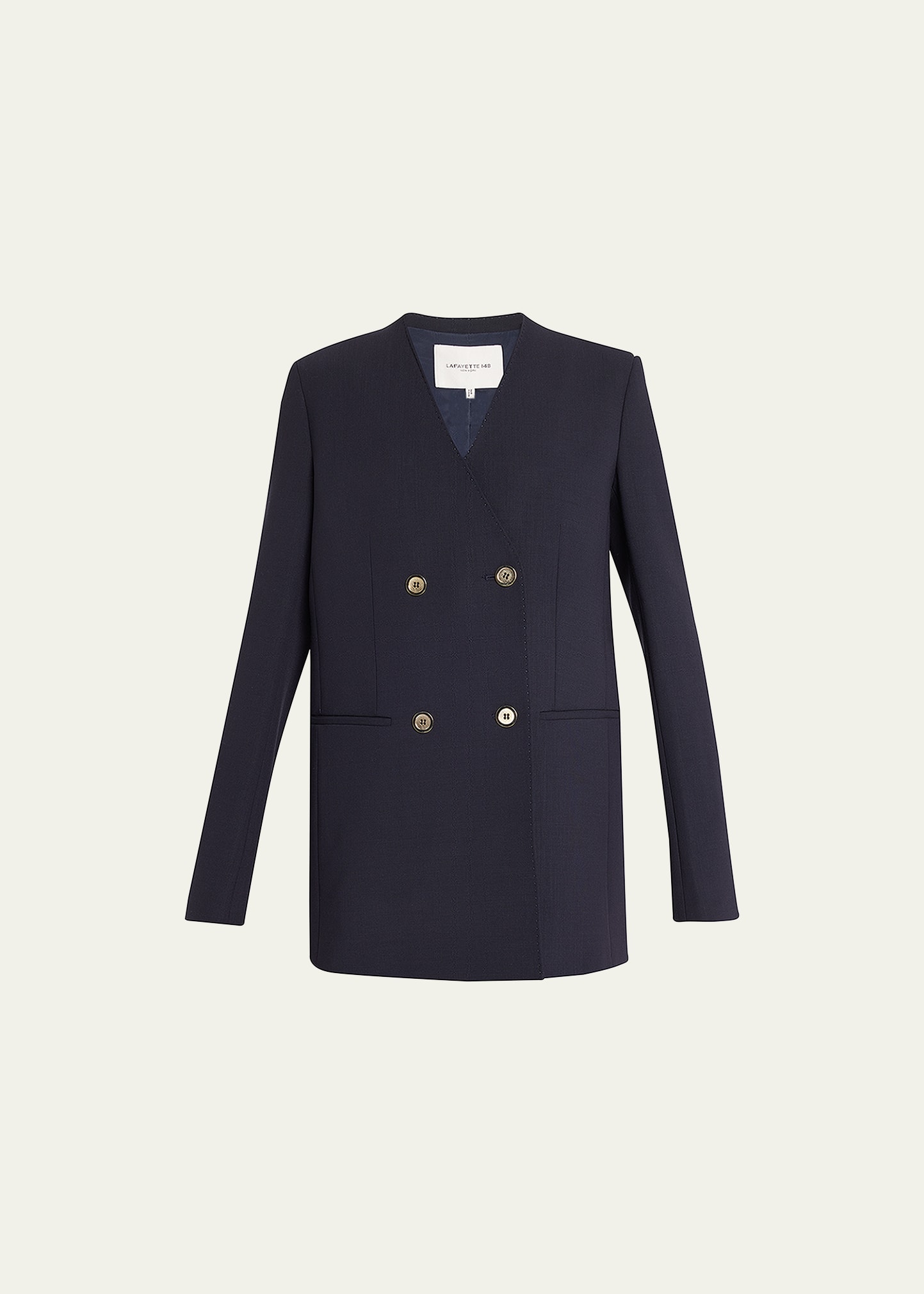 LAFAYETTE 148 COLLARLESS DOUBLE-BREASTED BLAZER