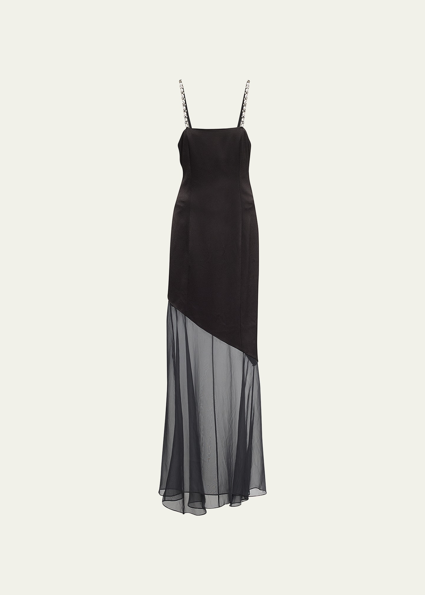 Fifi Crystal-Strap Sheer-Paneled Gown
