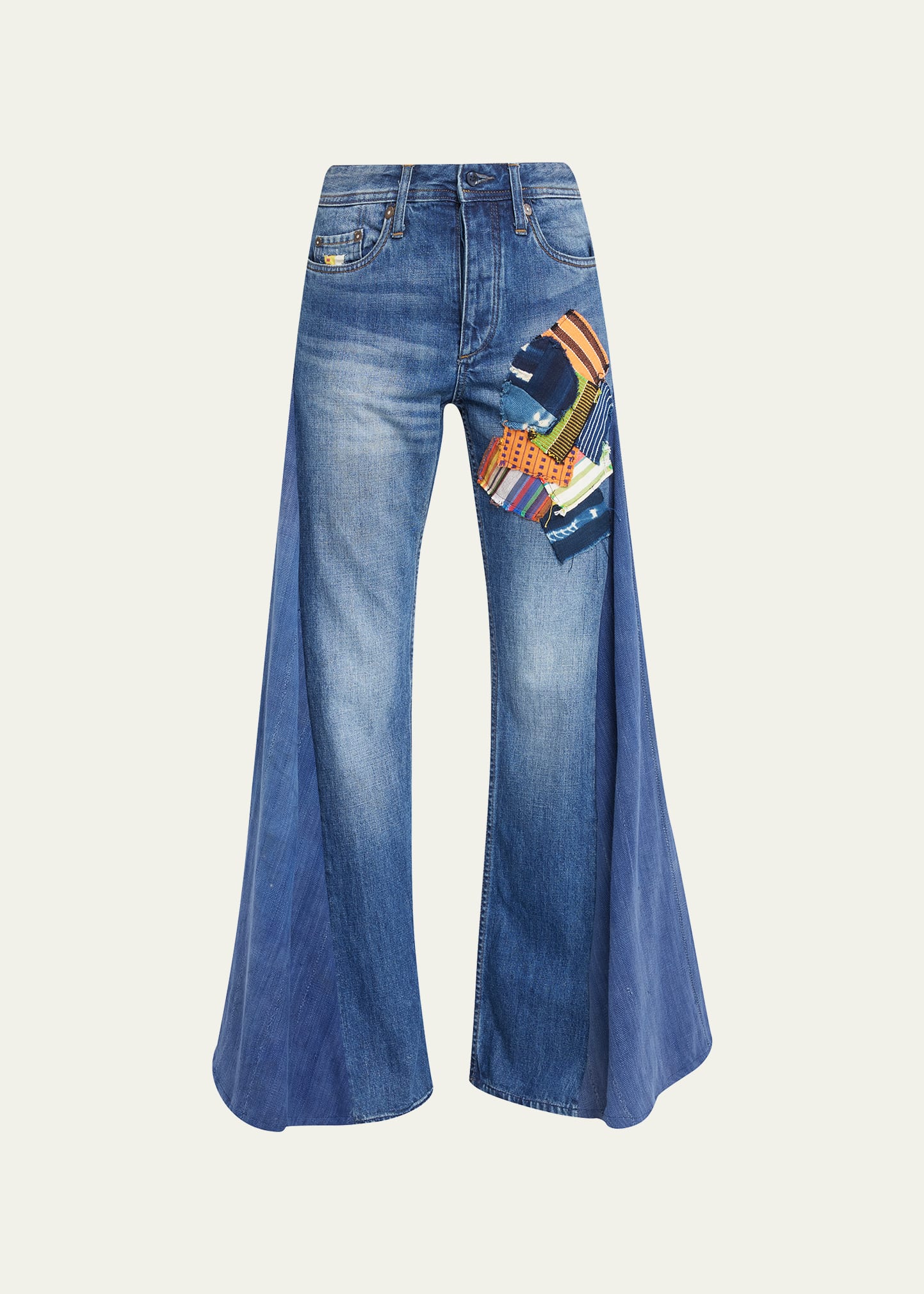 Patchwork Kente Wide-Leg Denim Jeans
