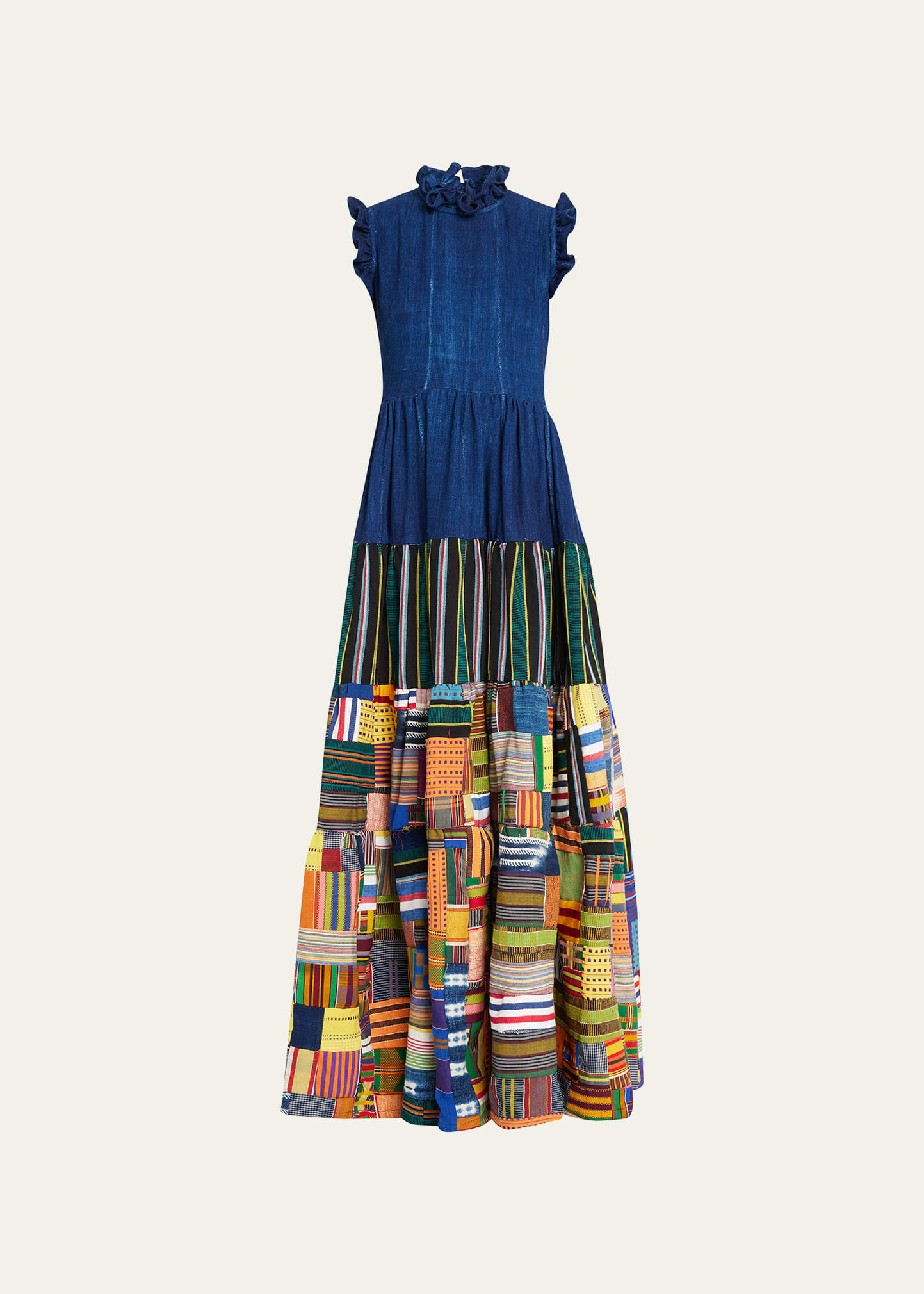 Patchwork Cotton & Kente Sleeveless Maxi Dress