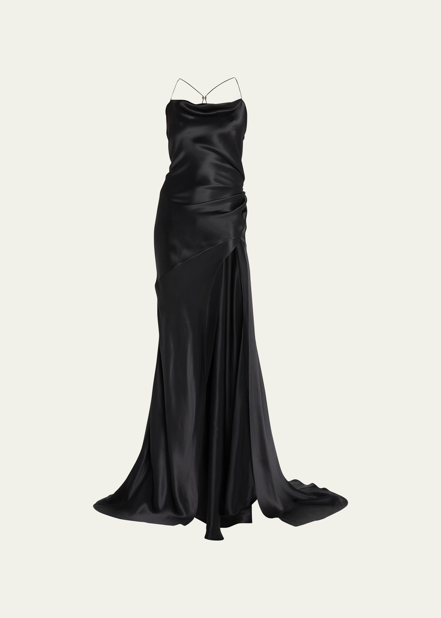 Cowl Neck Open-Back Silk Bias Gown