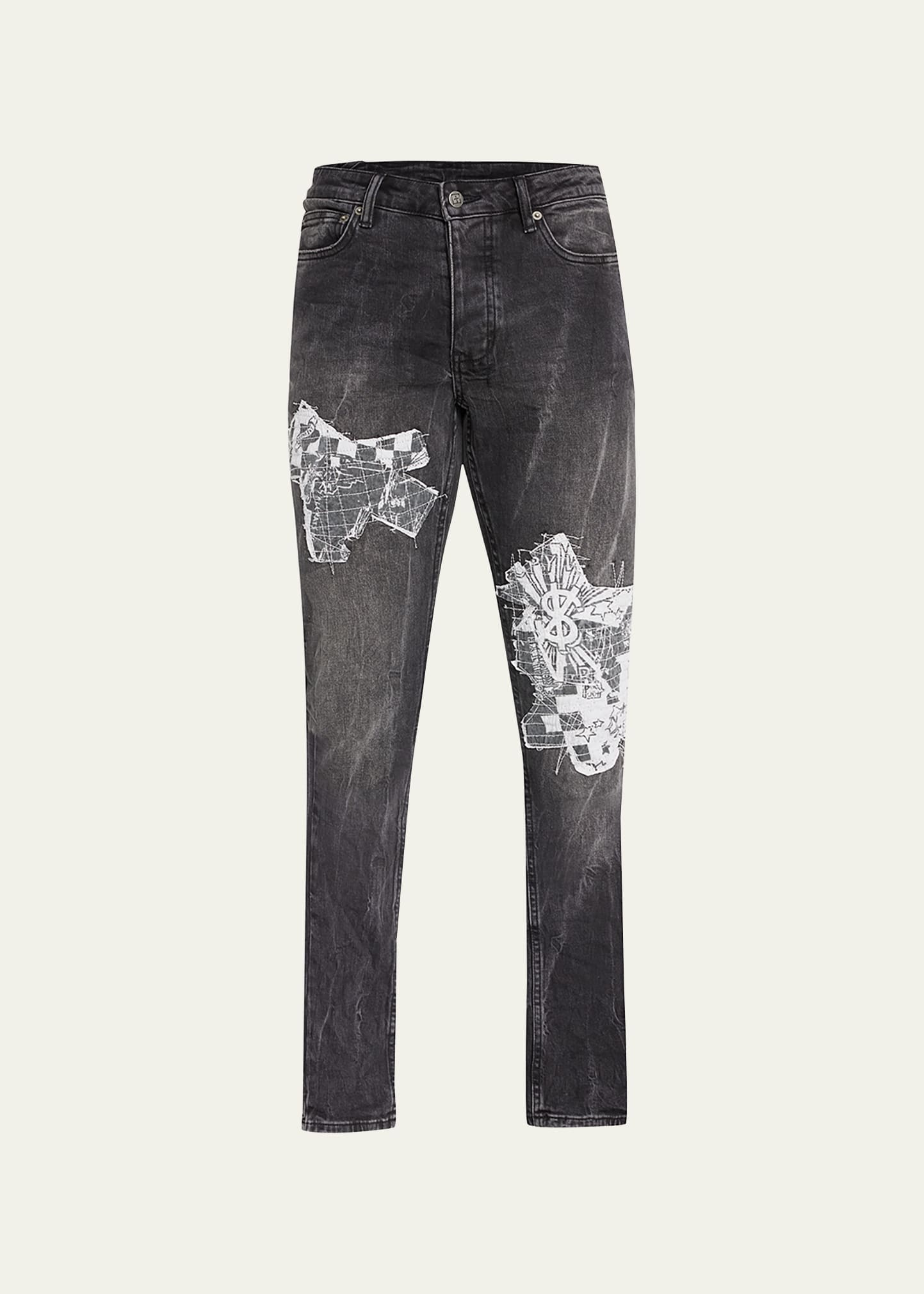Men's Slim-Fit Jeans w/ Streets Patchwork Detail