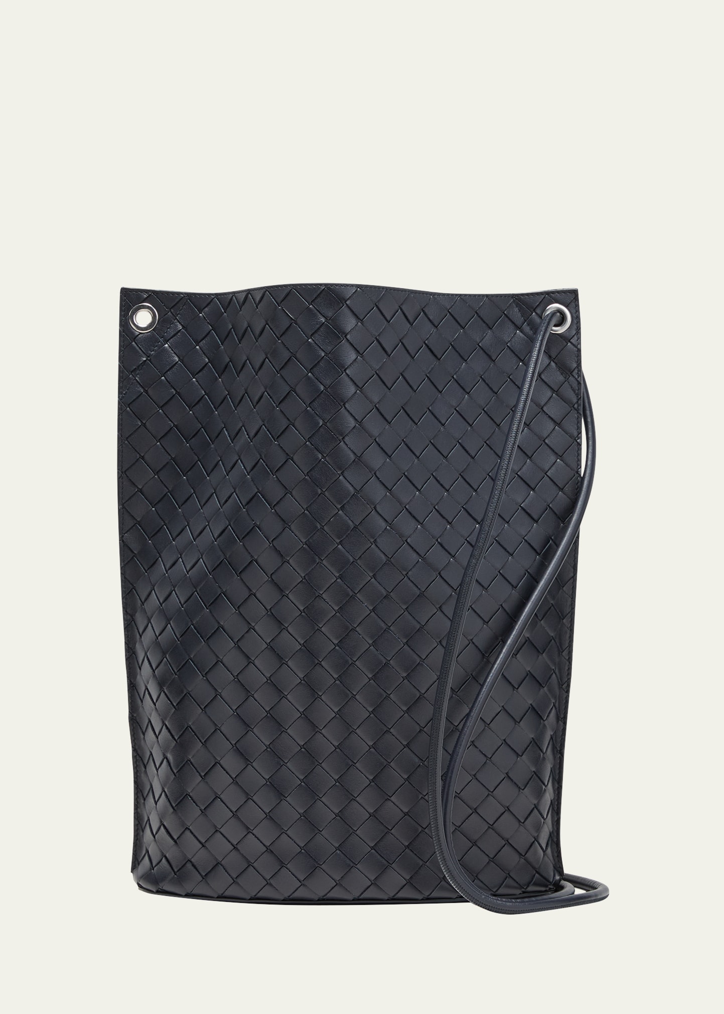 Shop Bottega Veneta Men's Medium Knot Intrecciato Leather Bucket Bag In Space-silver