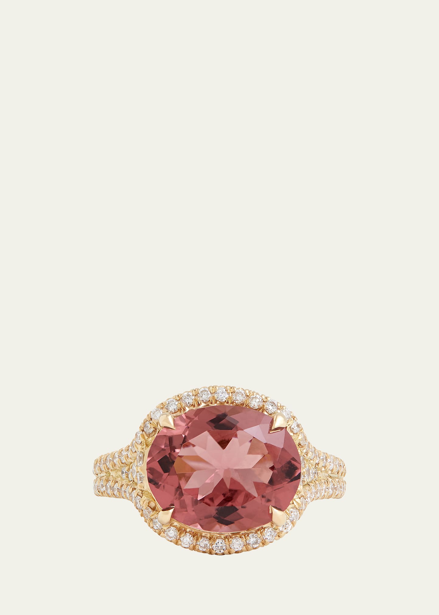 Jamie Wolf 18K Yellow Gold Oval Pink Tourmaline Ring with Diamonds