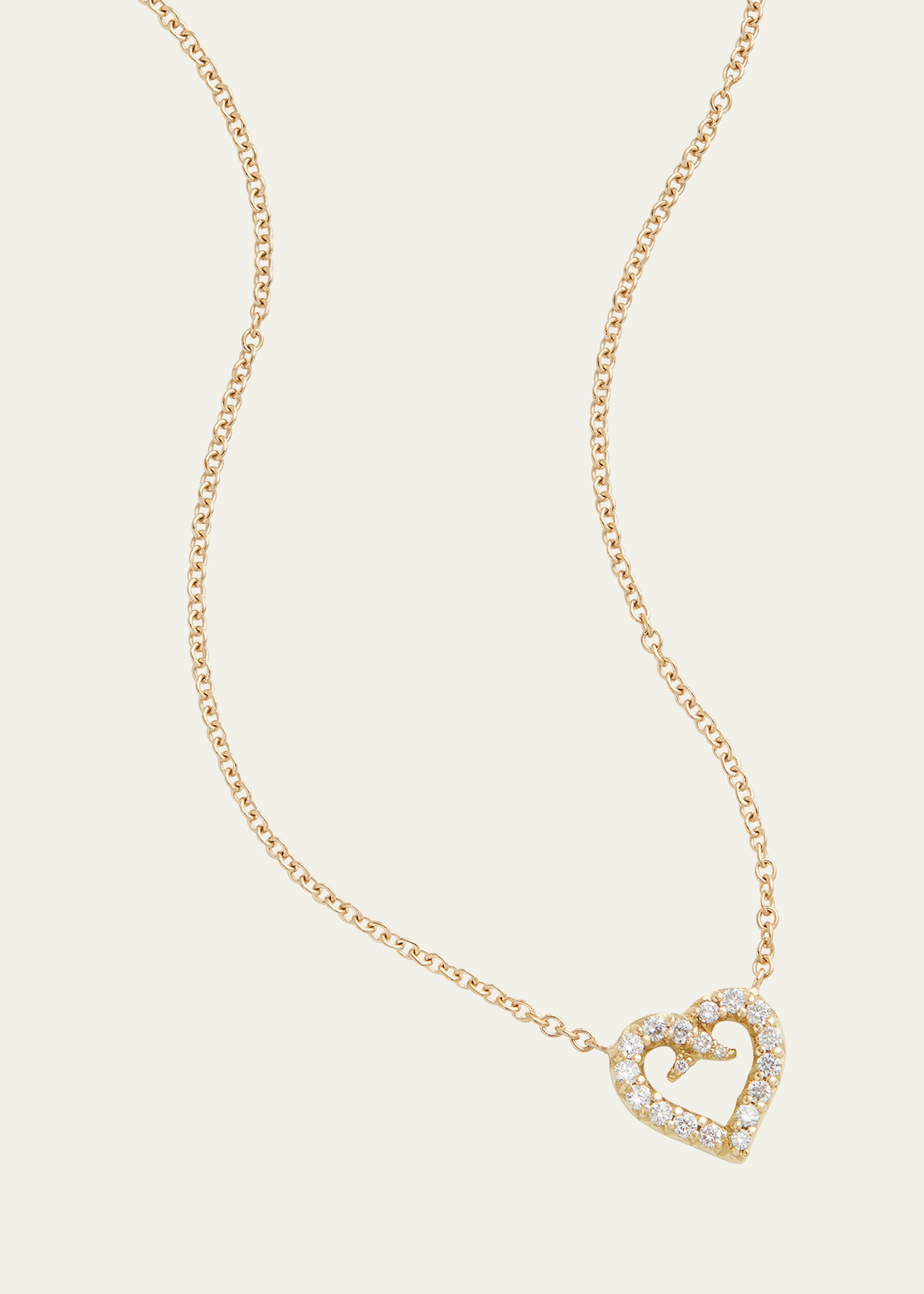 18K Yellow Gold Script Pave Heart Pendant Necklace with Diamonds