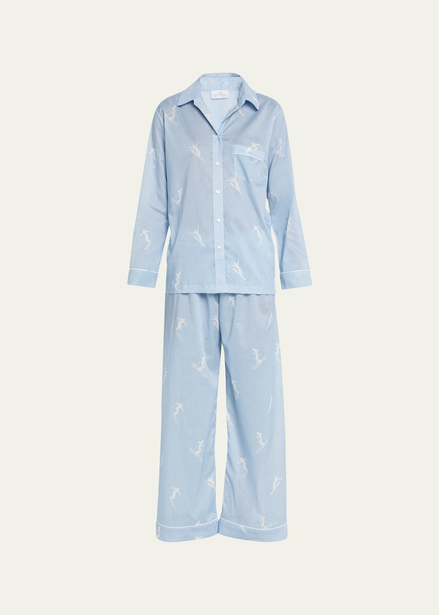 Ski-Print Wide-Leg Pajama Set