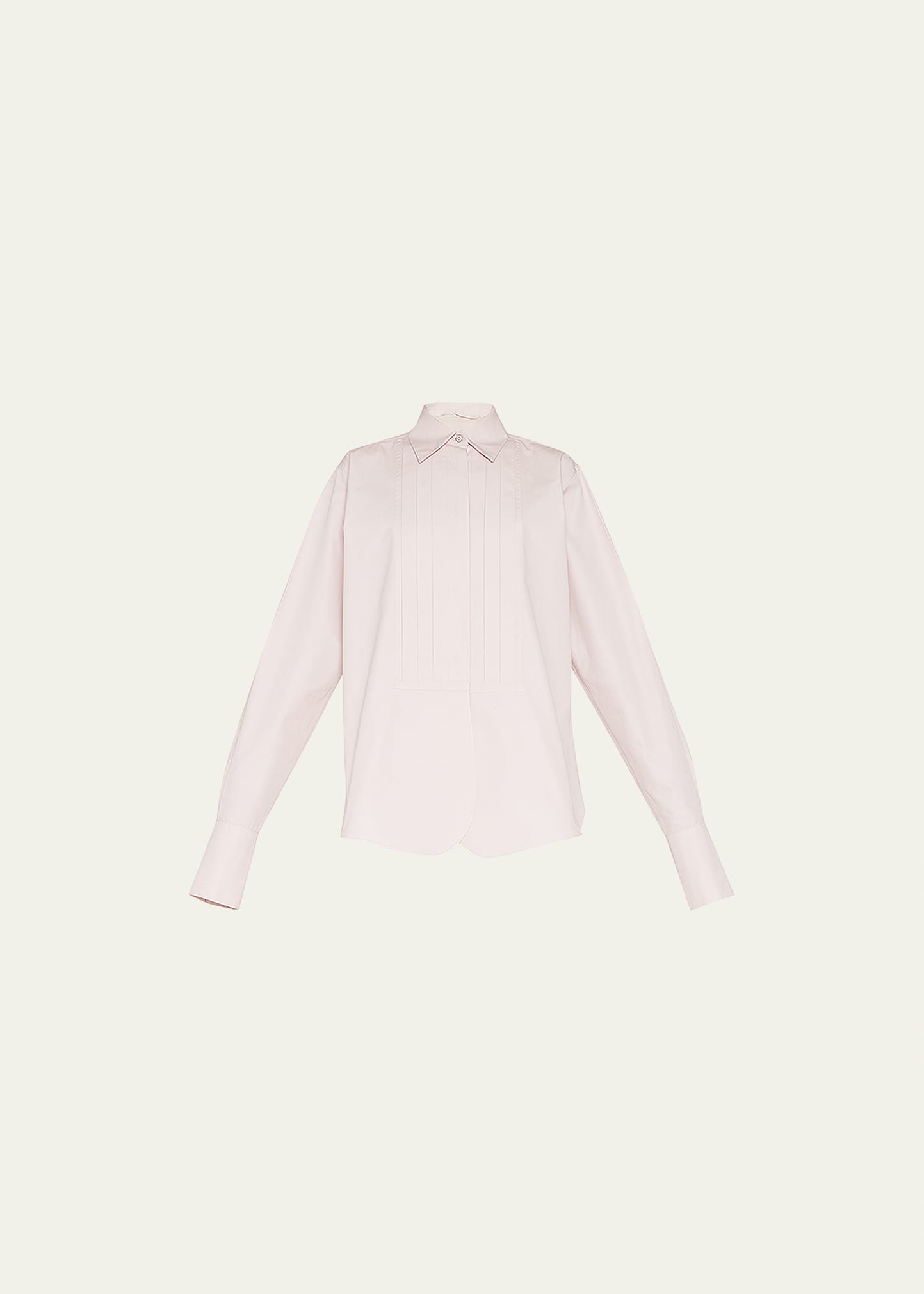Collared Cotton Shirt with Pleated Plastron