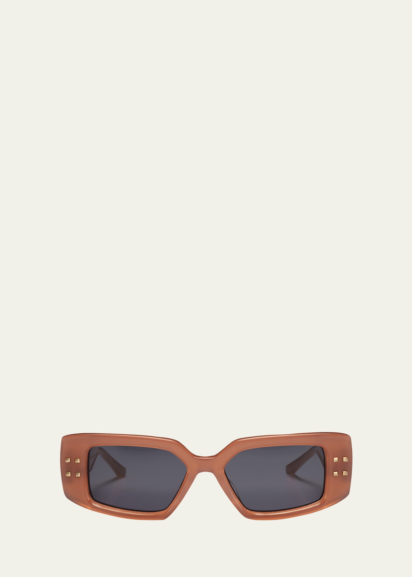 Valentino Cinque Rectangle Acetate & Titanium Sunglasses In Powder Pink