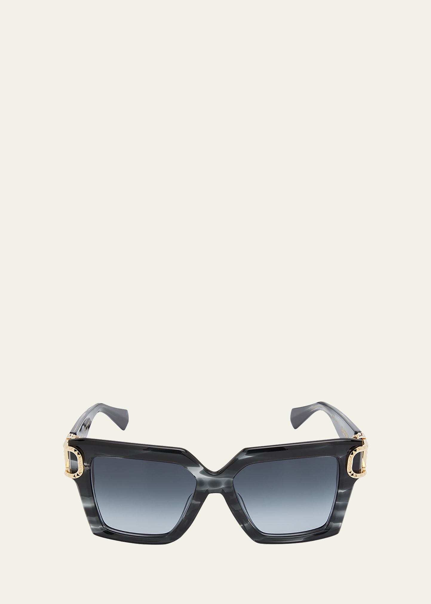 Shop Valentino Uno Square Acetate & Titanium Sunglasses In Translucent Black