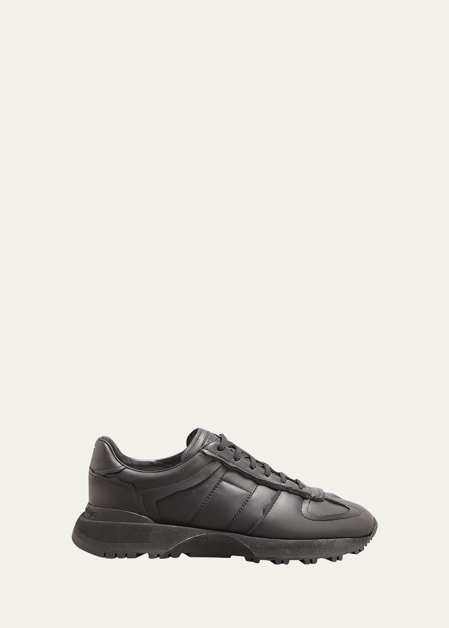 Shop Maison Margiela Men's 50-50 Tonal Leather Sneakers In Black