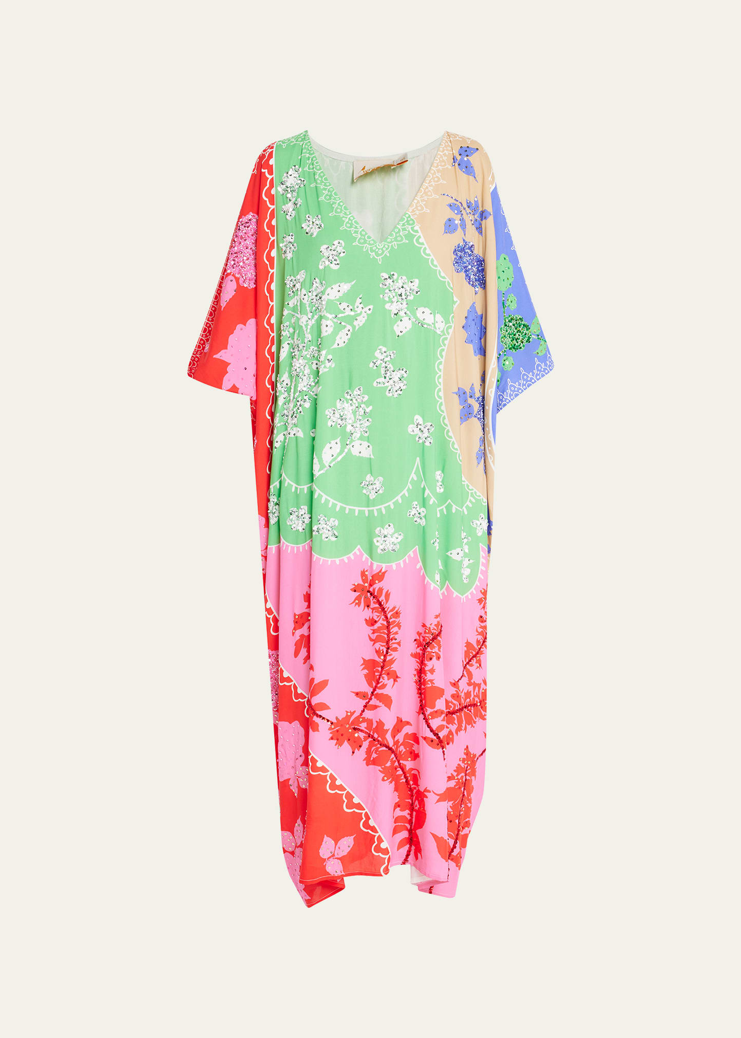 Cloud And Floral Panel Kaftan Coverup