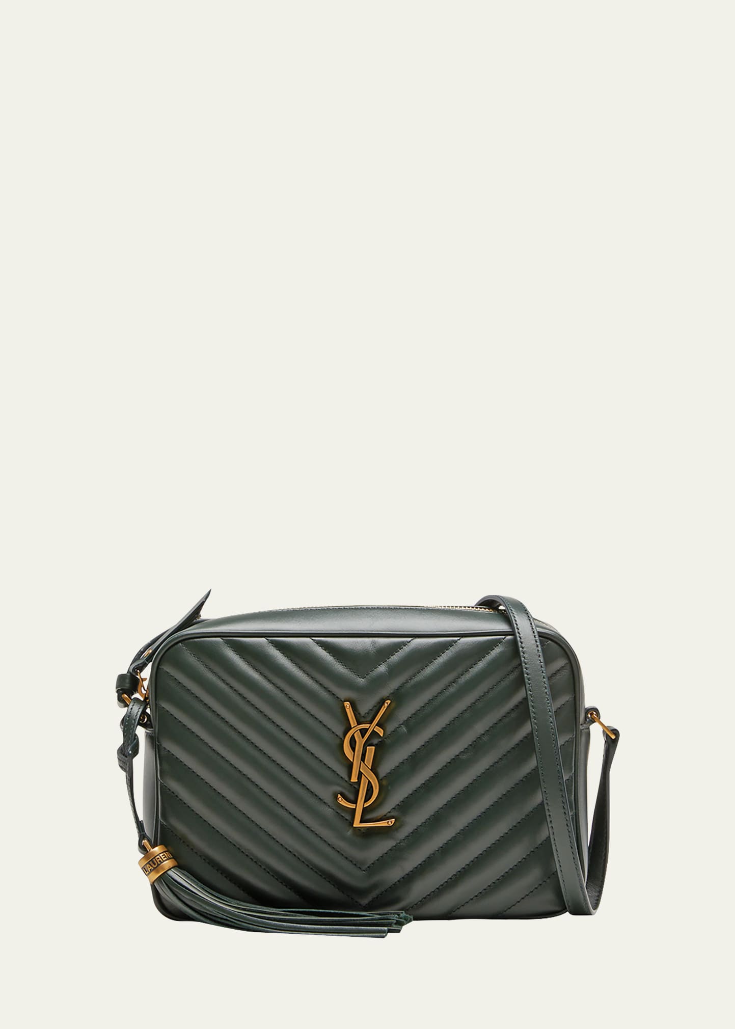 Saint Laurent Lou Medium Ysl Quilted Camera Crossbody Bag With Pocket In Green