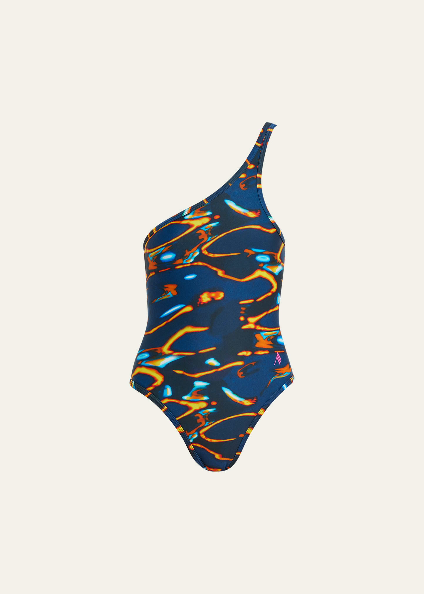 Attico One-shoulder Printed One-piece Swimsuit In Blue And Yellow S