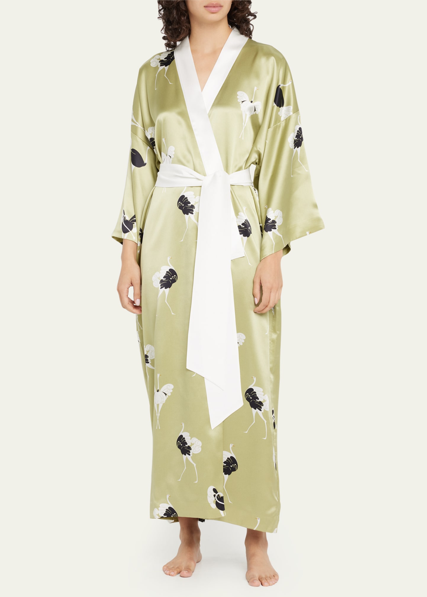 Queenie Callisto Ostrich-Print Silk Kimono