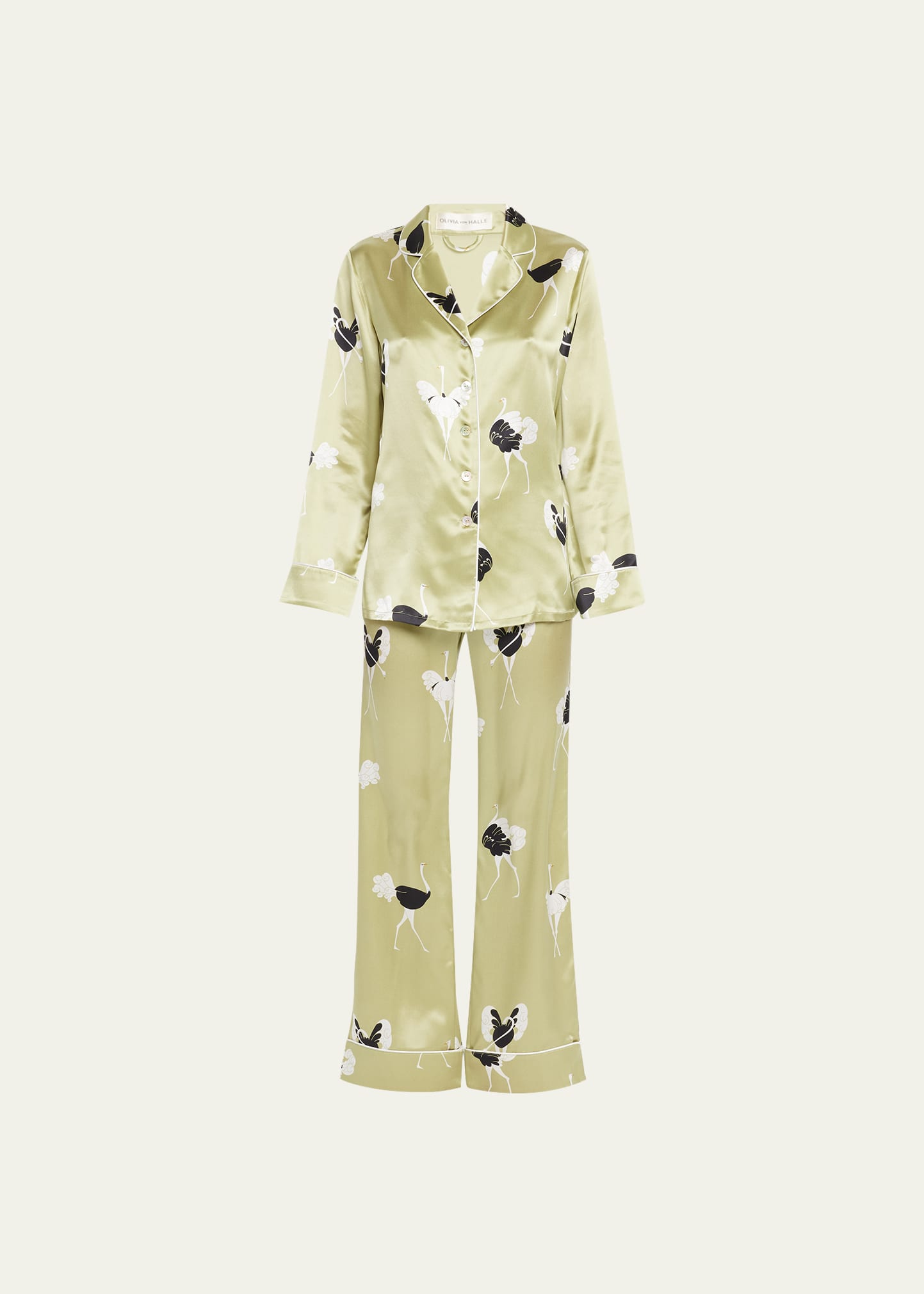 Lila Callisto Ostrich-Print Silk Pajama Set