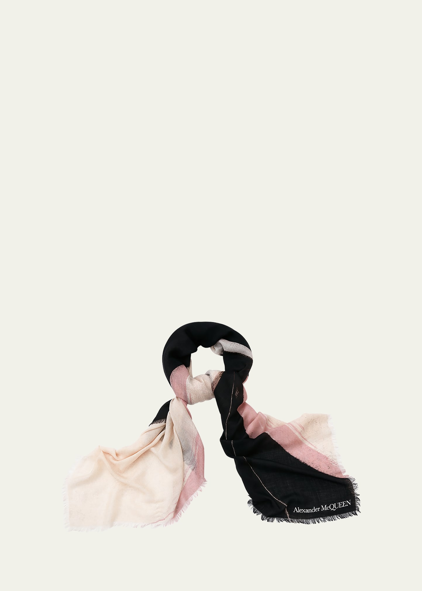 Alexander Mcqueen Abstract Cashmere Scarf In Black/ivory
