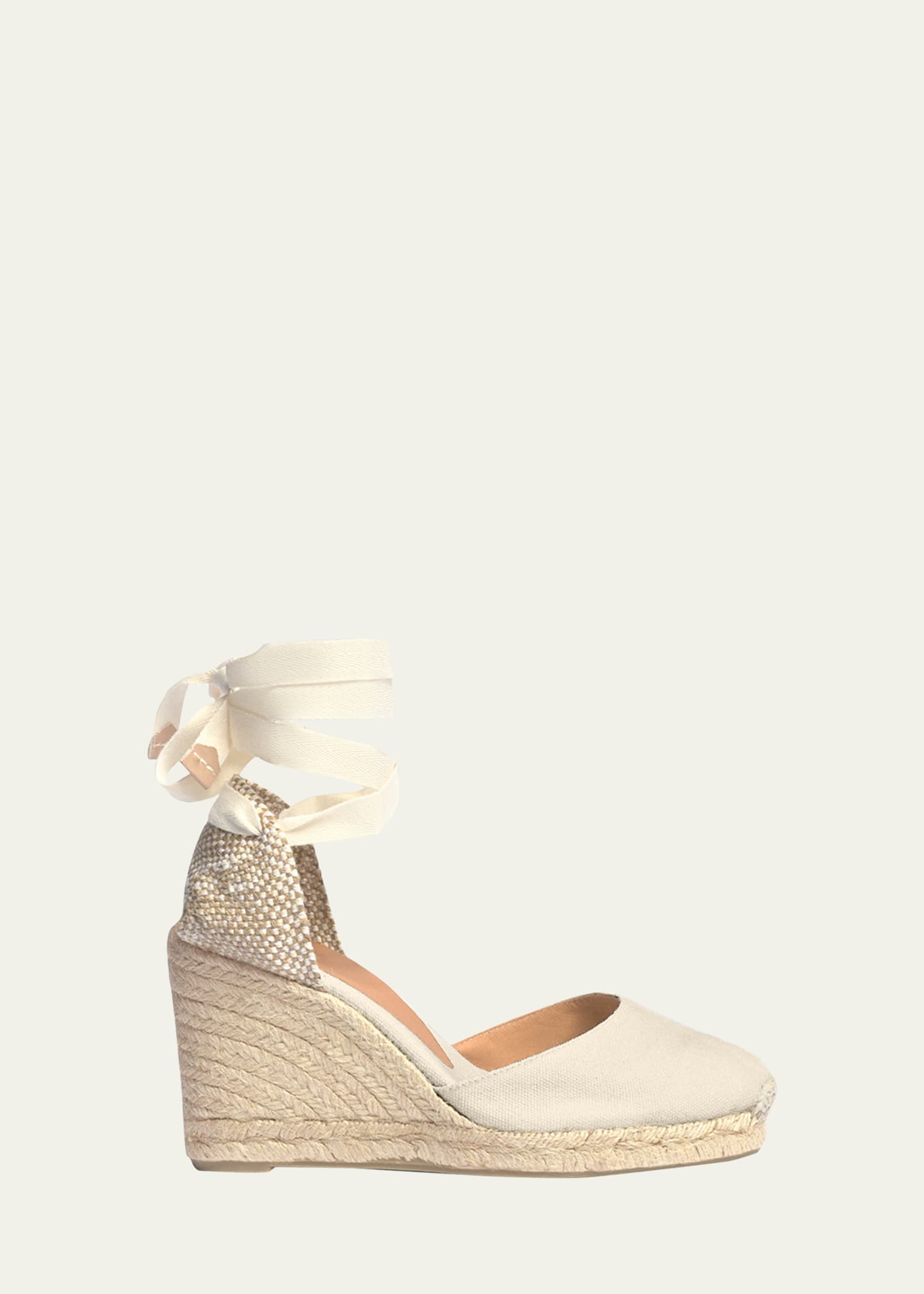 Shop Castaã±er Carina Canvas Ankle-wrap Wedge Espadrilles In Ivory