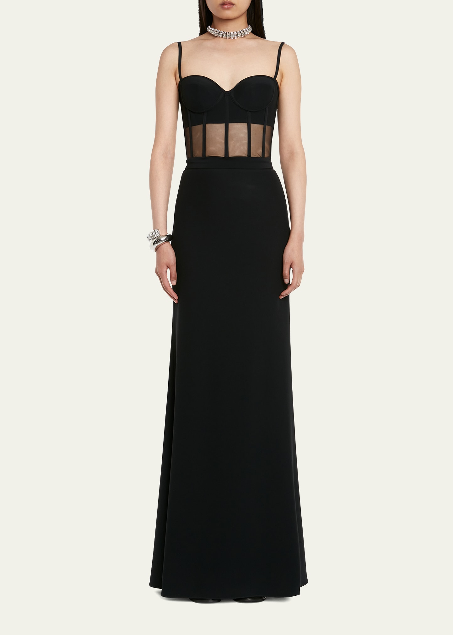 Corset-Style Crepe Evening Dress