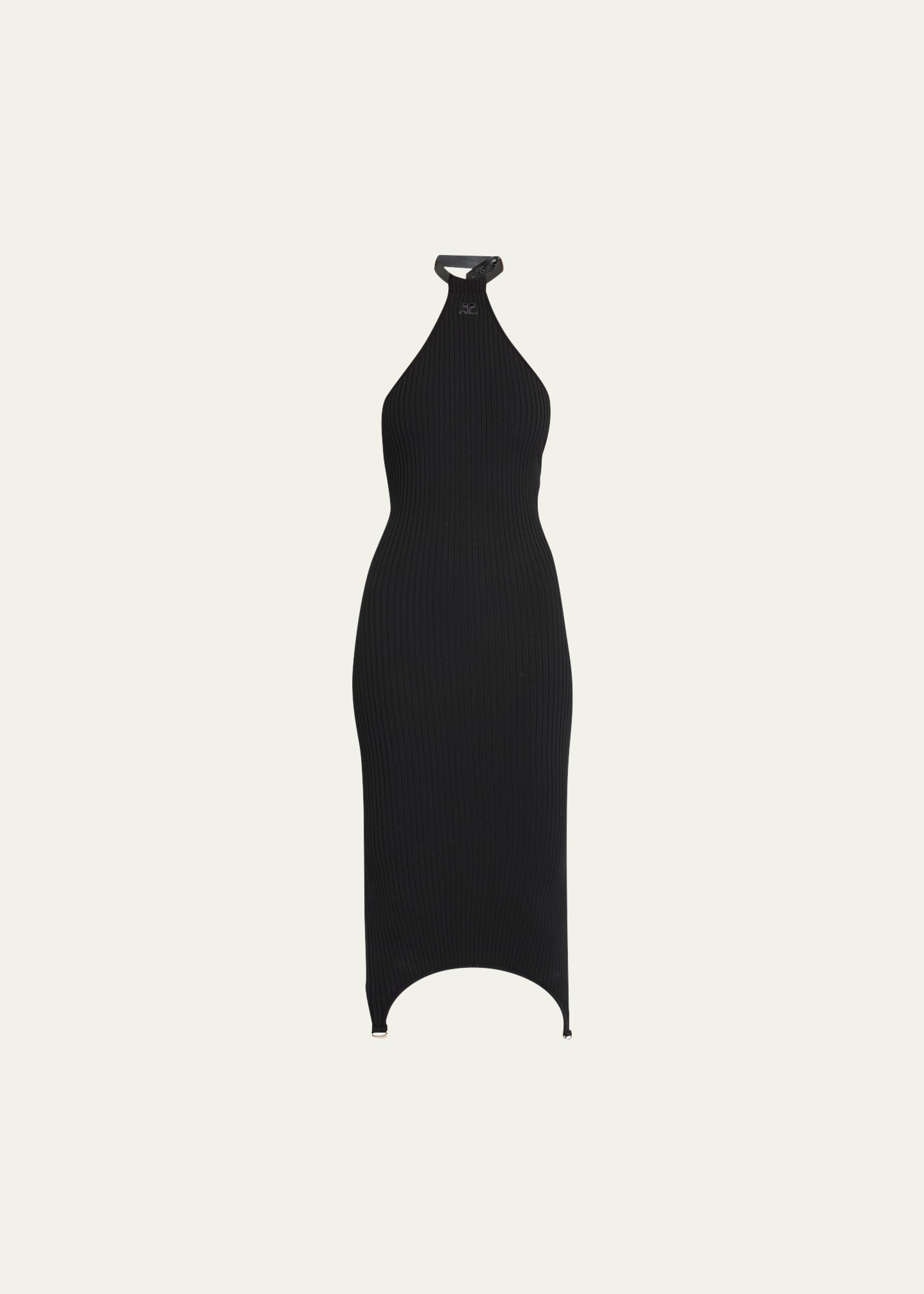 Courrèges Rib-knit Midi Dress With Suspender Detail In Black