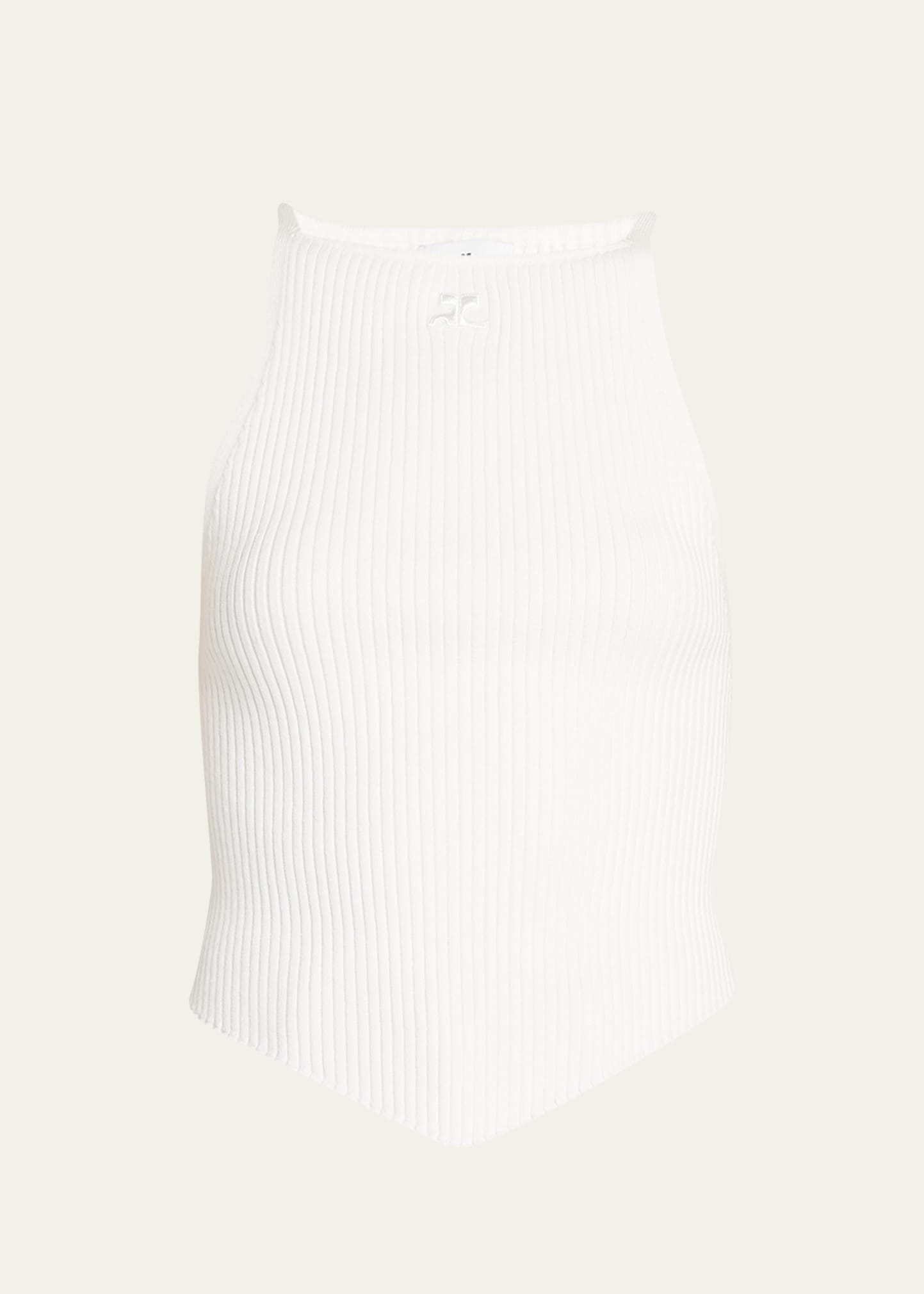 Courrèges Pointy Viscose Rib Knit Tank Top In Heritage White