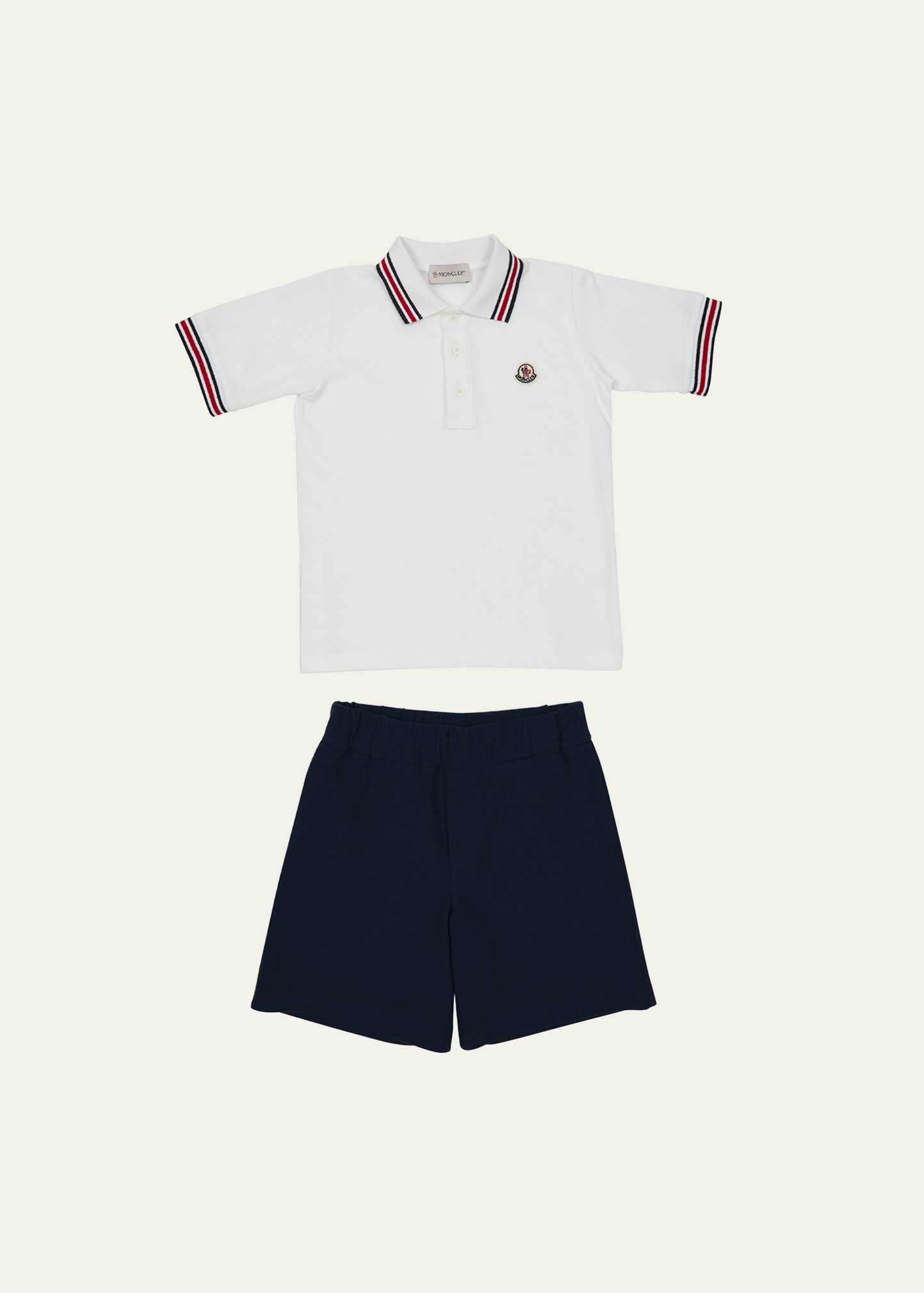 Shop Moncler Boy's Polo Shirt W/ Shorts Set In White