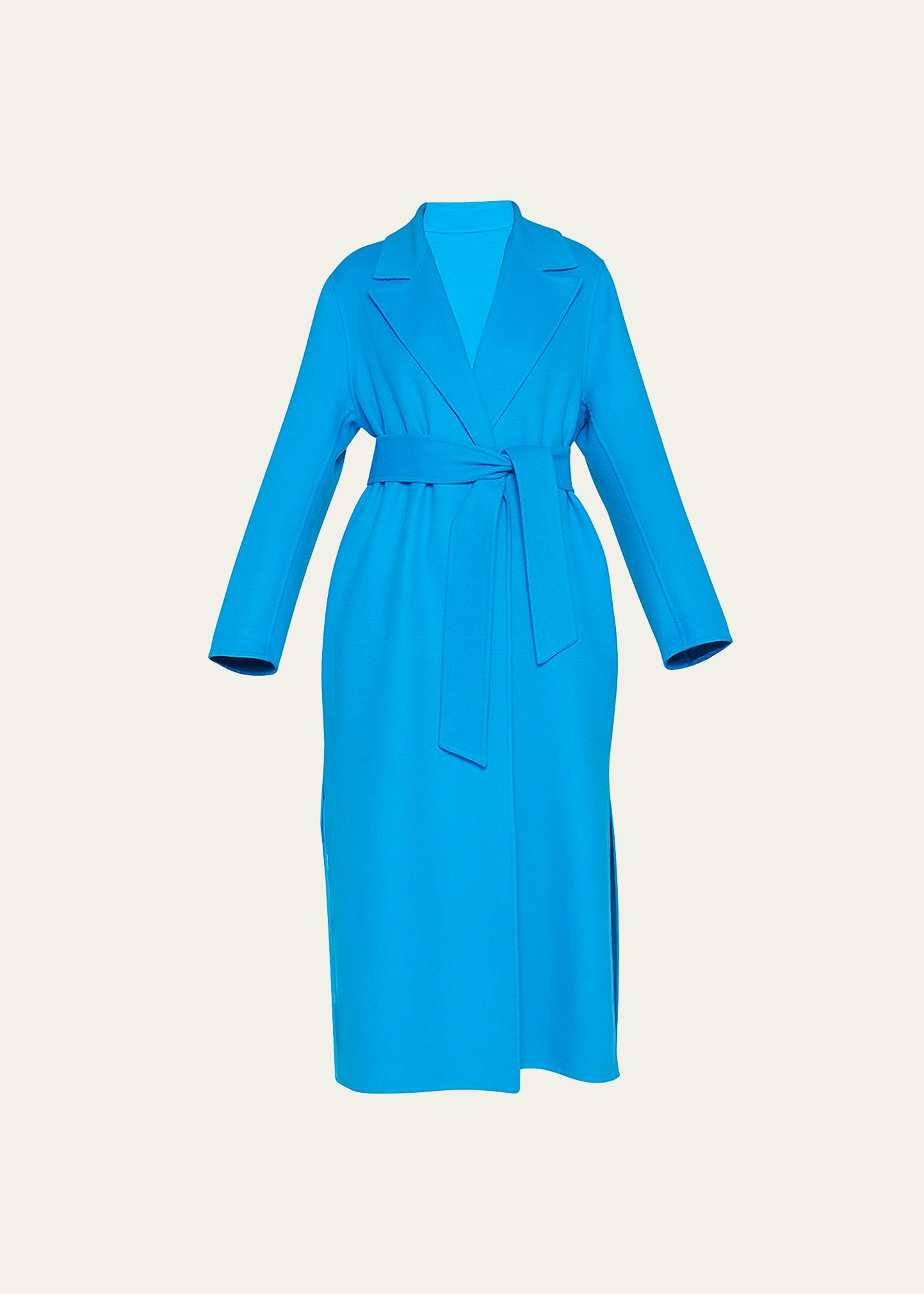 Open-Front Belted Long Cashmere Coat