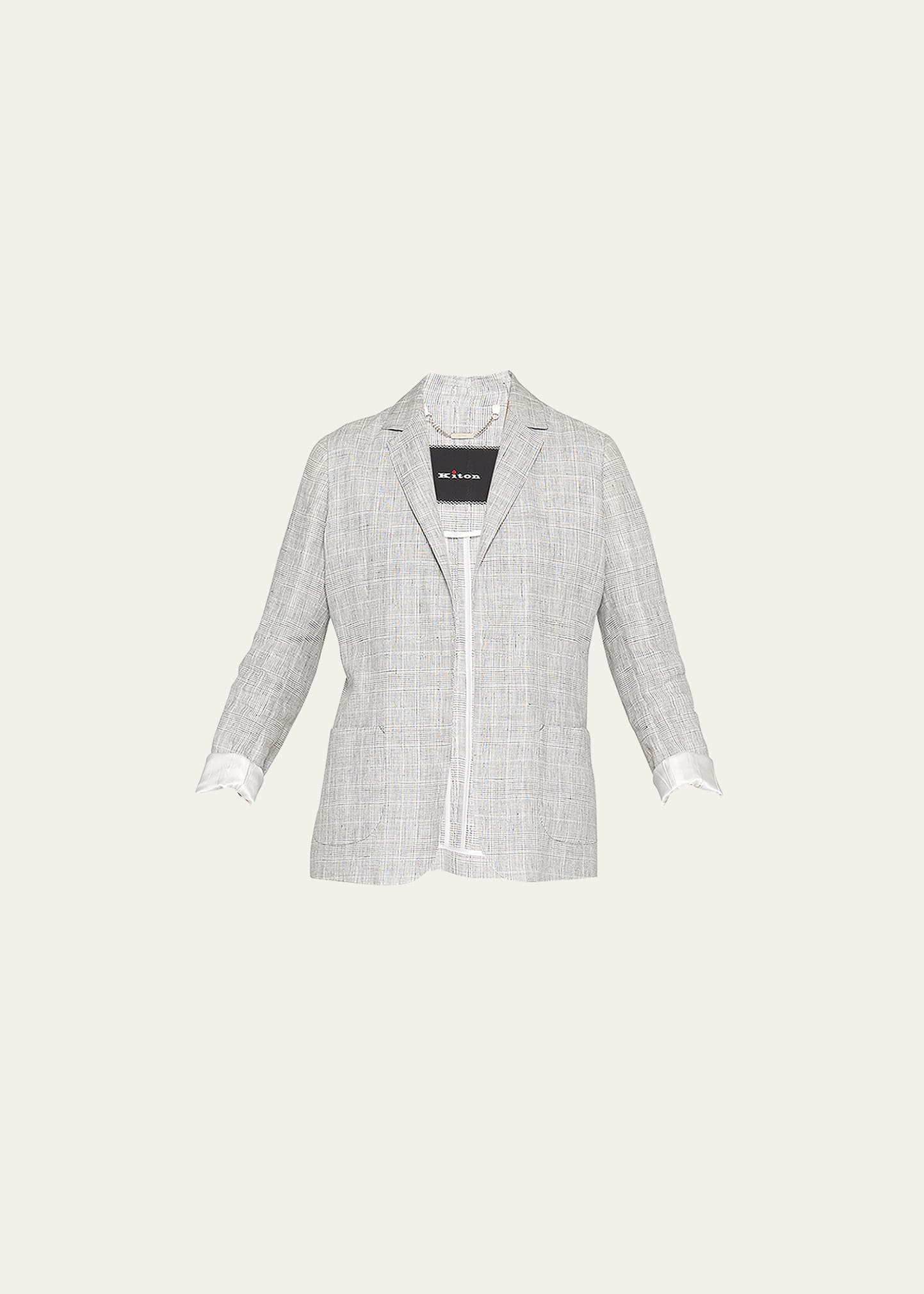 Open-Front Plaid Linen Jacket