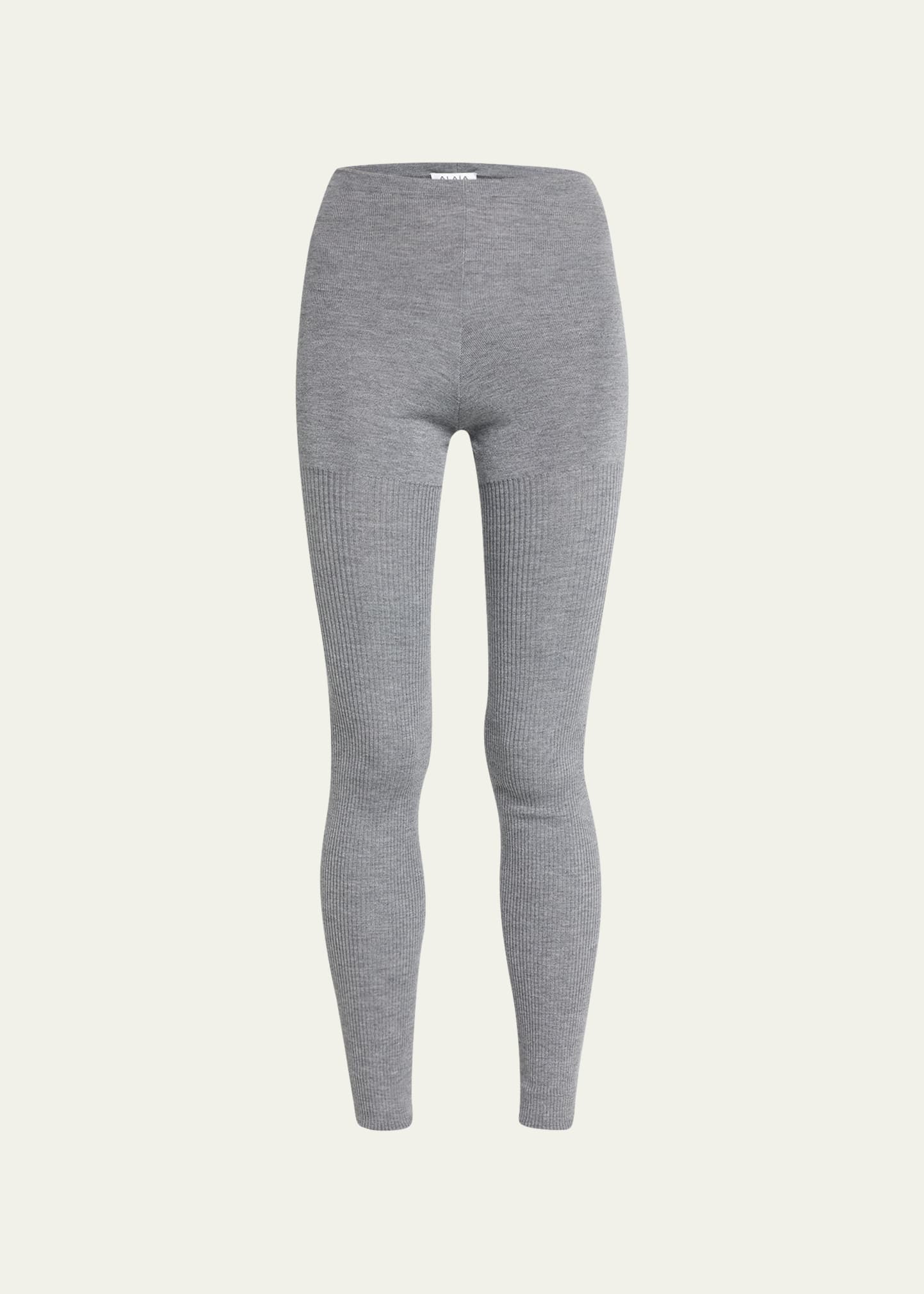 Shop Alaïa Soft Rib Leggings In Gris Chine