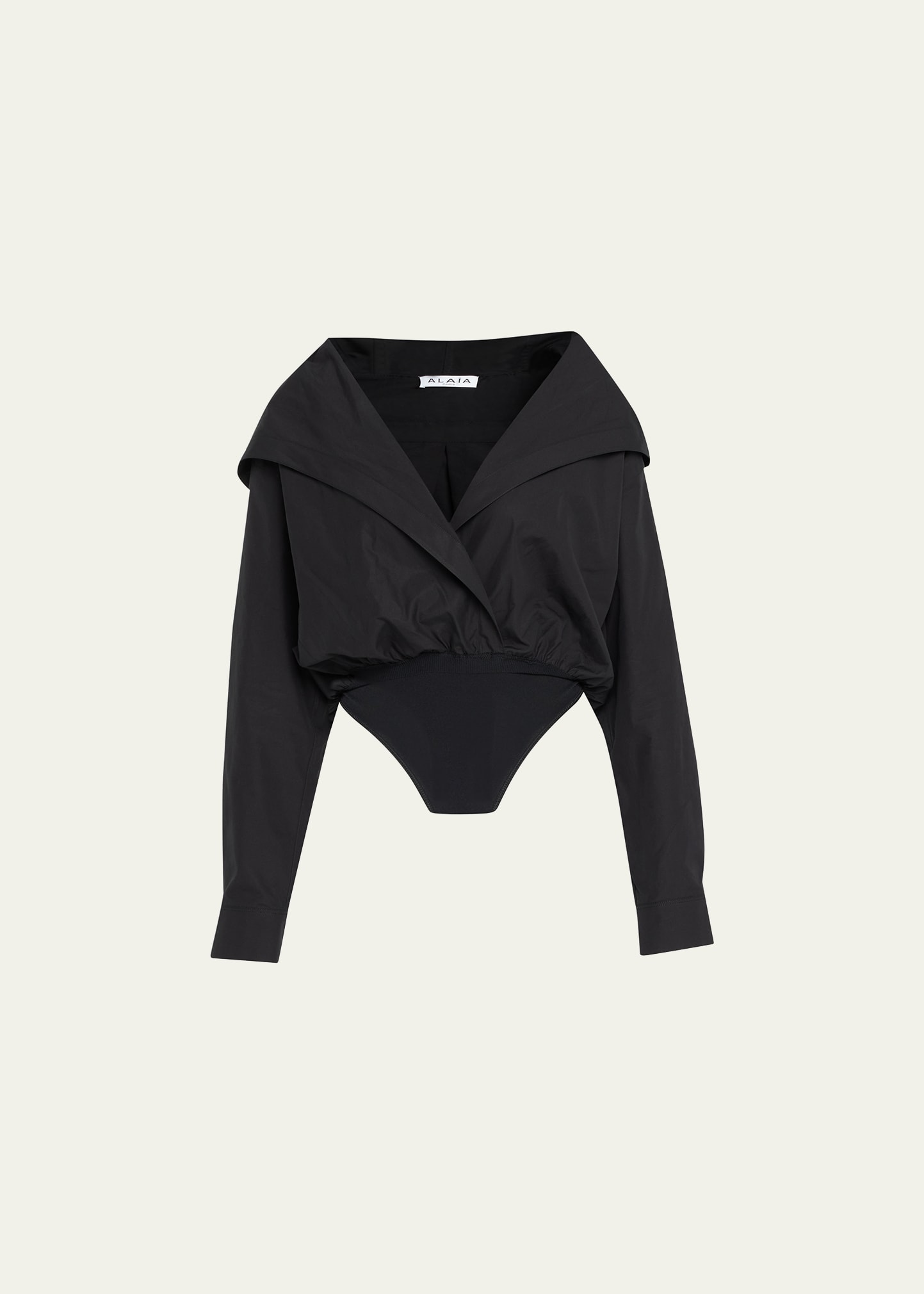 Alaïa Gathered Poplin Bodysuit W/ Hood In Noir Alaia