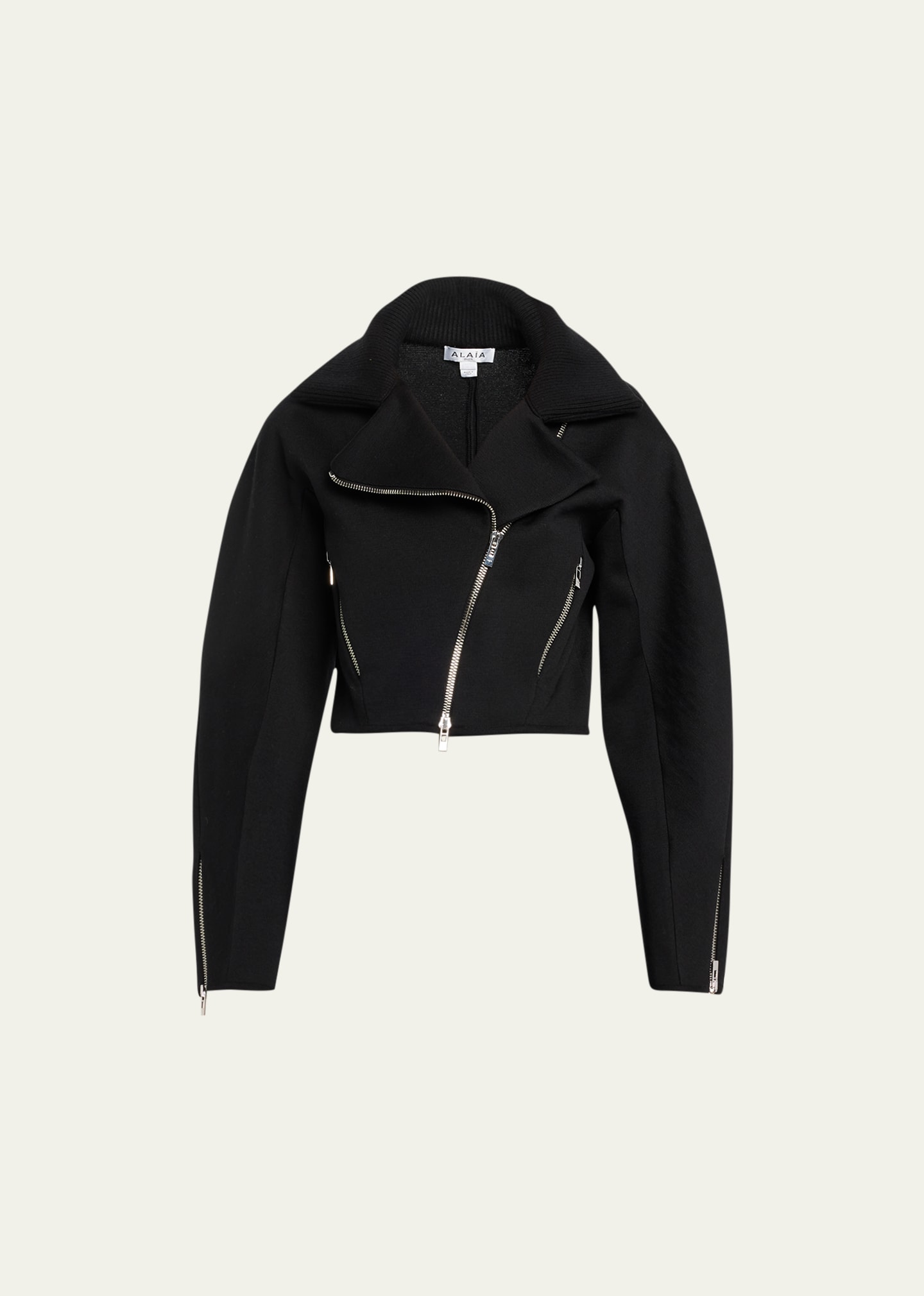 Alaïa Cropped Knit Biker Jacket In Noir Alaia