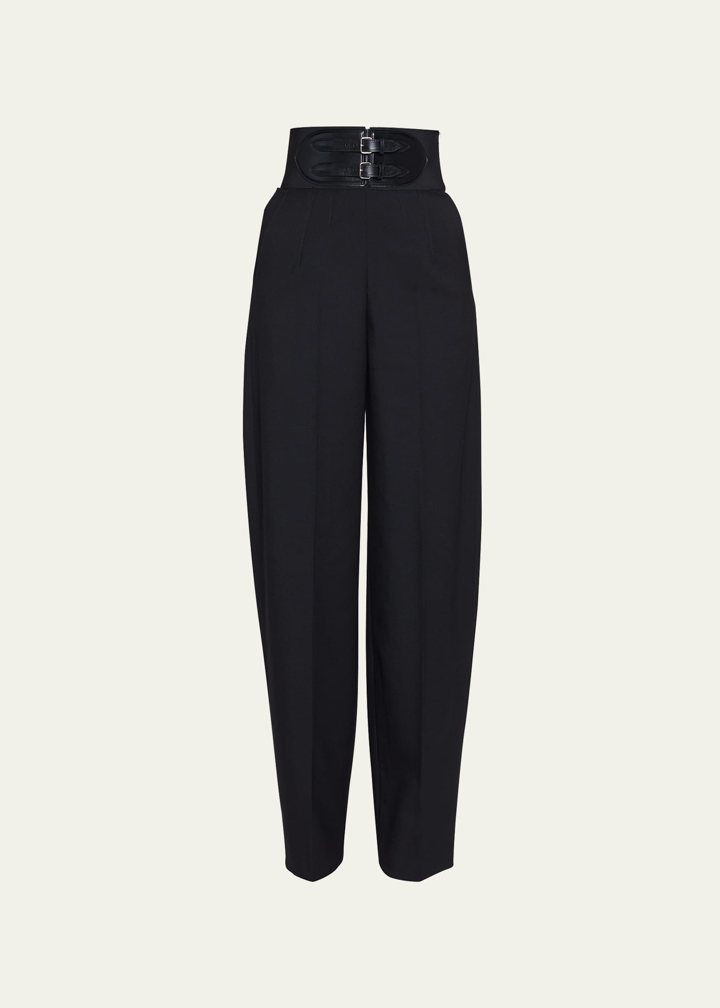 Shop Alaïa High-rise Belted Wide-leg Pants In Noir Alaia